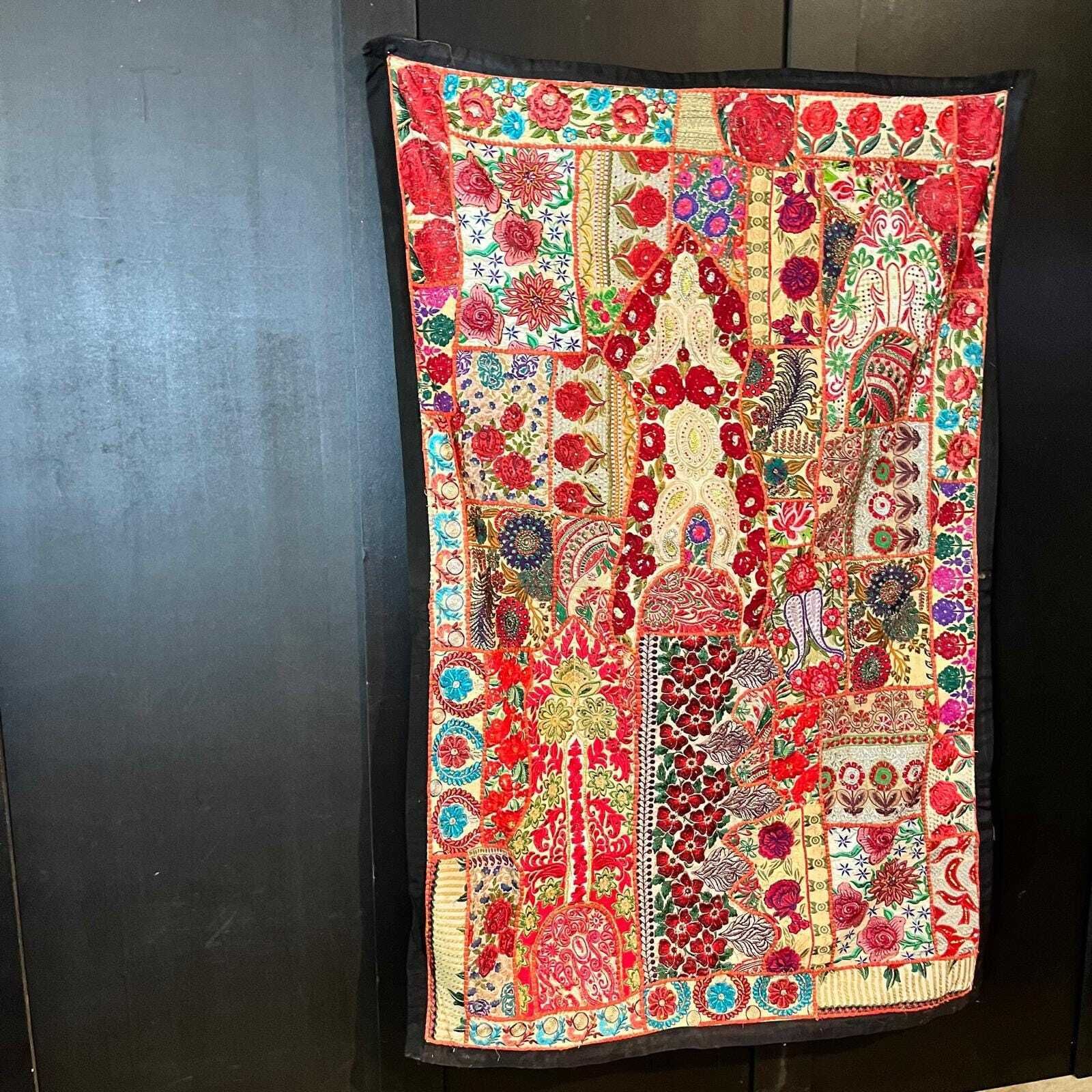 Large Vintage Indian Handmade Patchwork Tapestry Decorative Wall Hanging photo 275.0