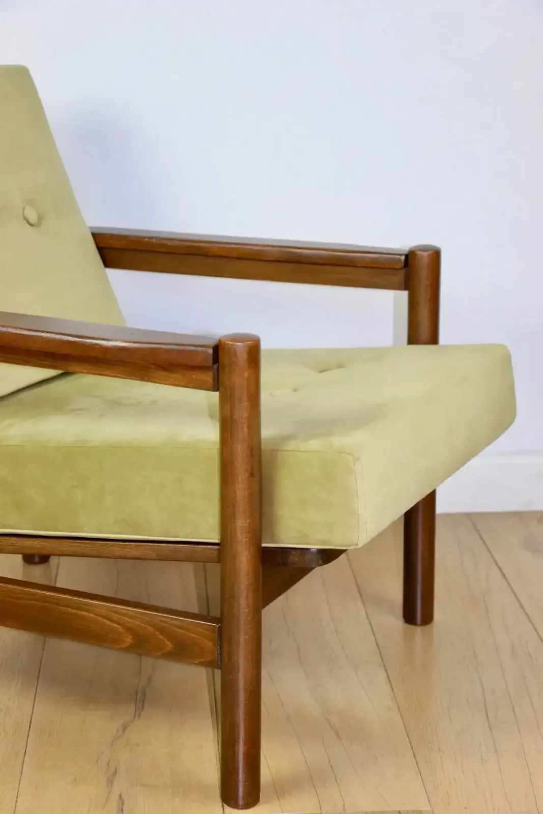 Wooden Armchair Designed By Z. Baczyk, Vintage Brown Olive photo furniture