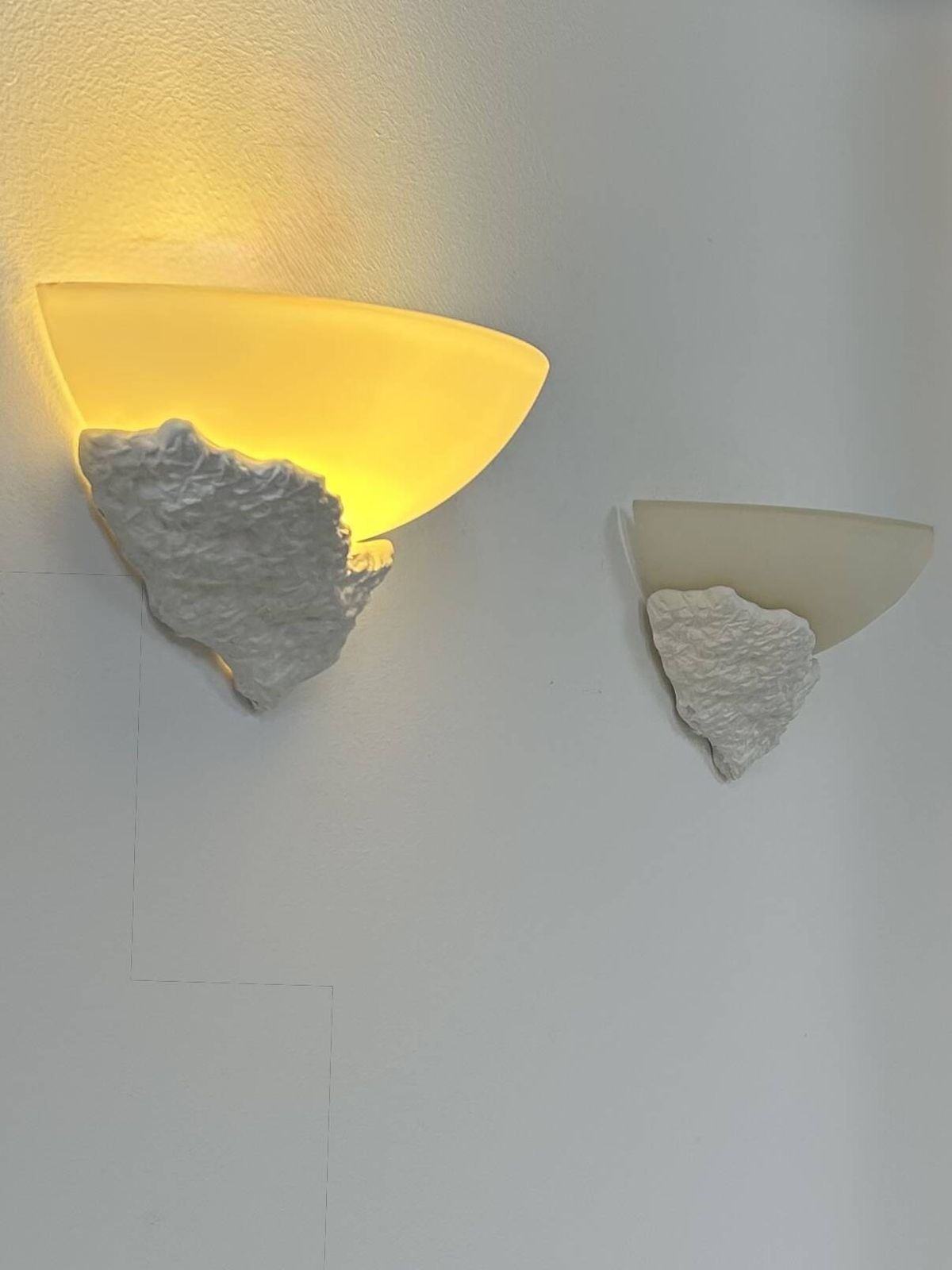 Pair Of Plaster And Frosted Glass Wall Lights, France, 1970. photo furniture