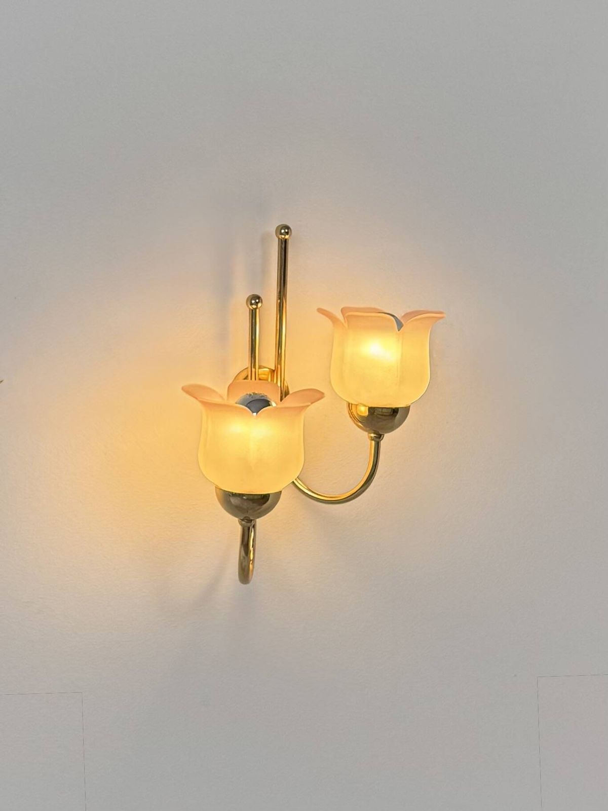 Vintage Wall Light, Brass And Frosted Pink Moulded Glass, France, 1980. photo furniture