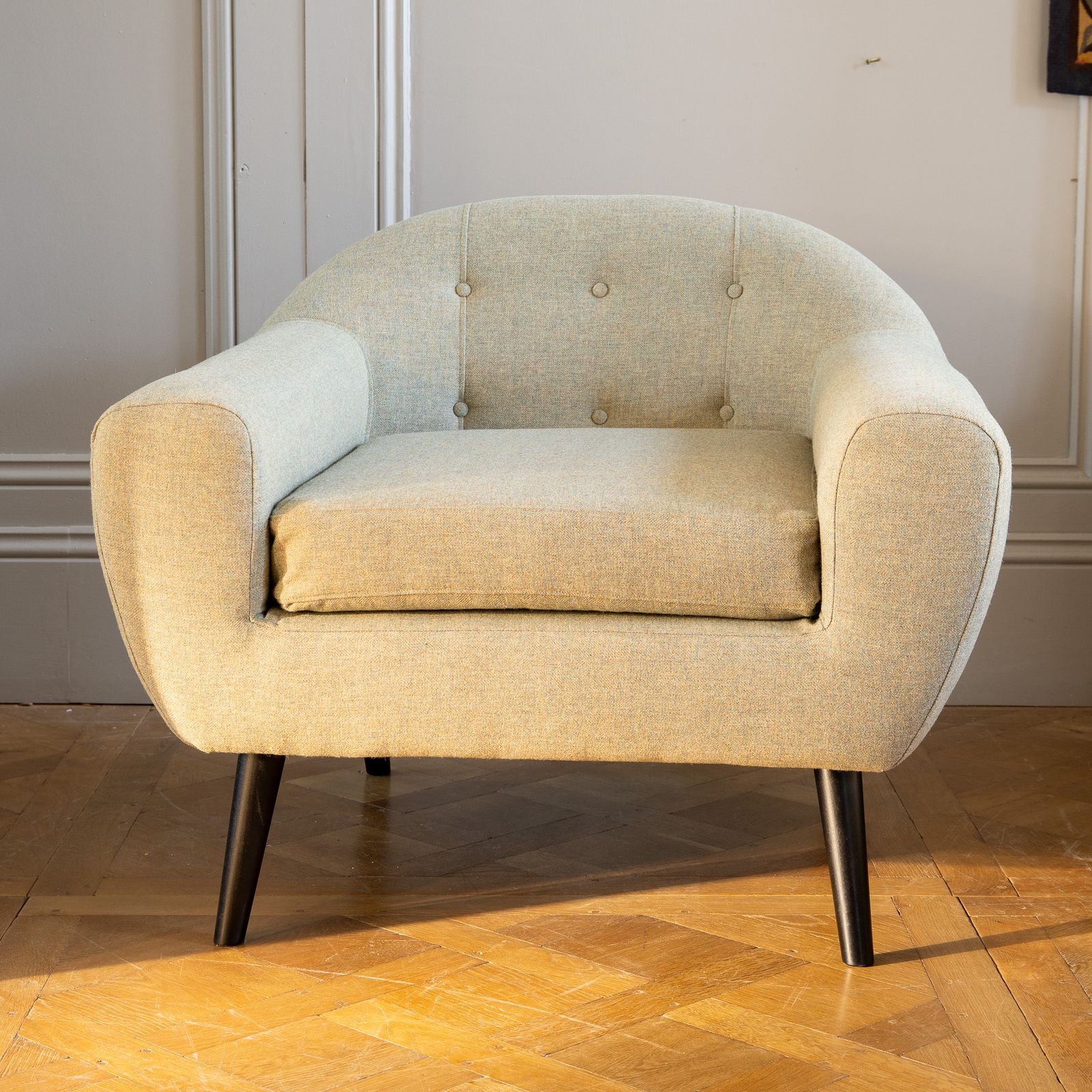 Bespoke Handcrafted Mid Century Lounge Chair In Sage Green photo 750.0