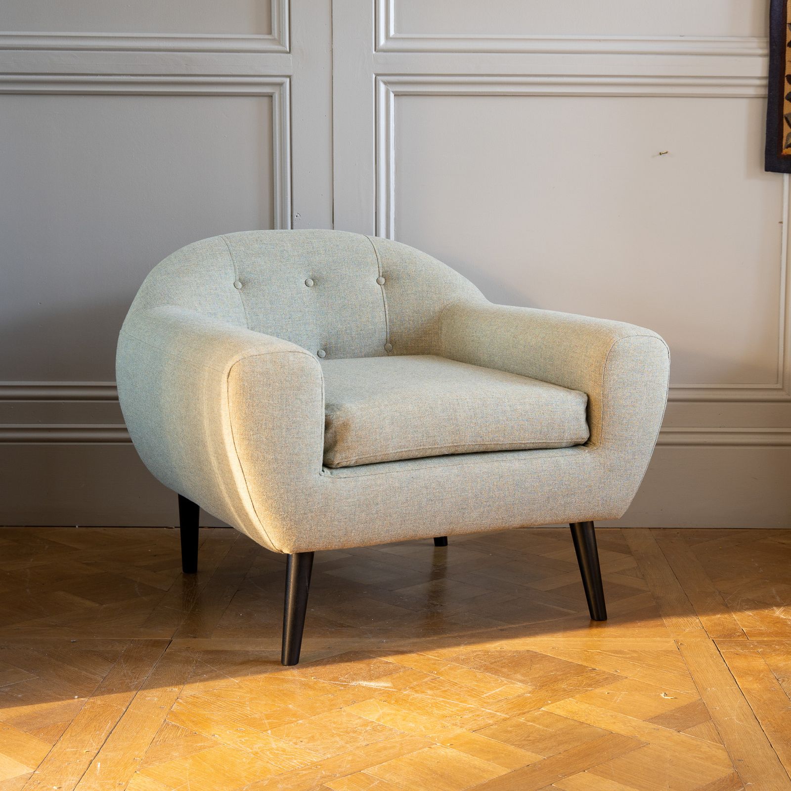 Bespoke Handcrafted Mid Century Lounge Chair In Sage Green