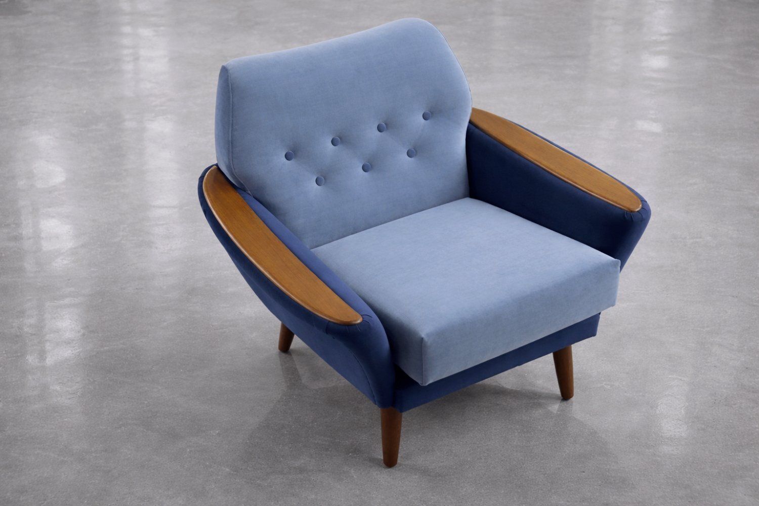 photo furniture Mid Century Scandinavisch Modern Blauw Velours Zitset Van Holm Fabriker Ab, Jaren 1960, Set Van 2