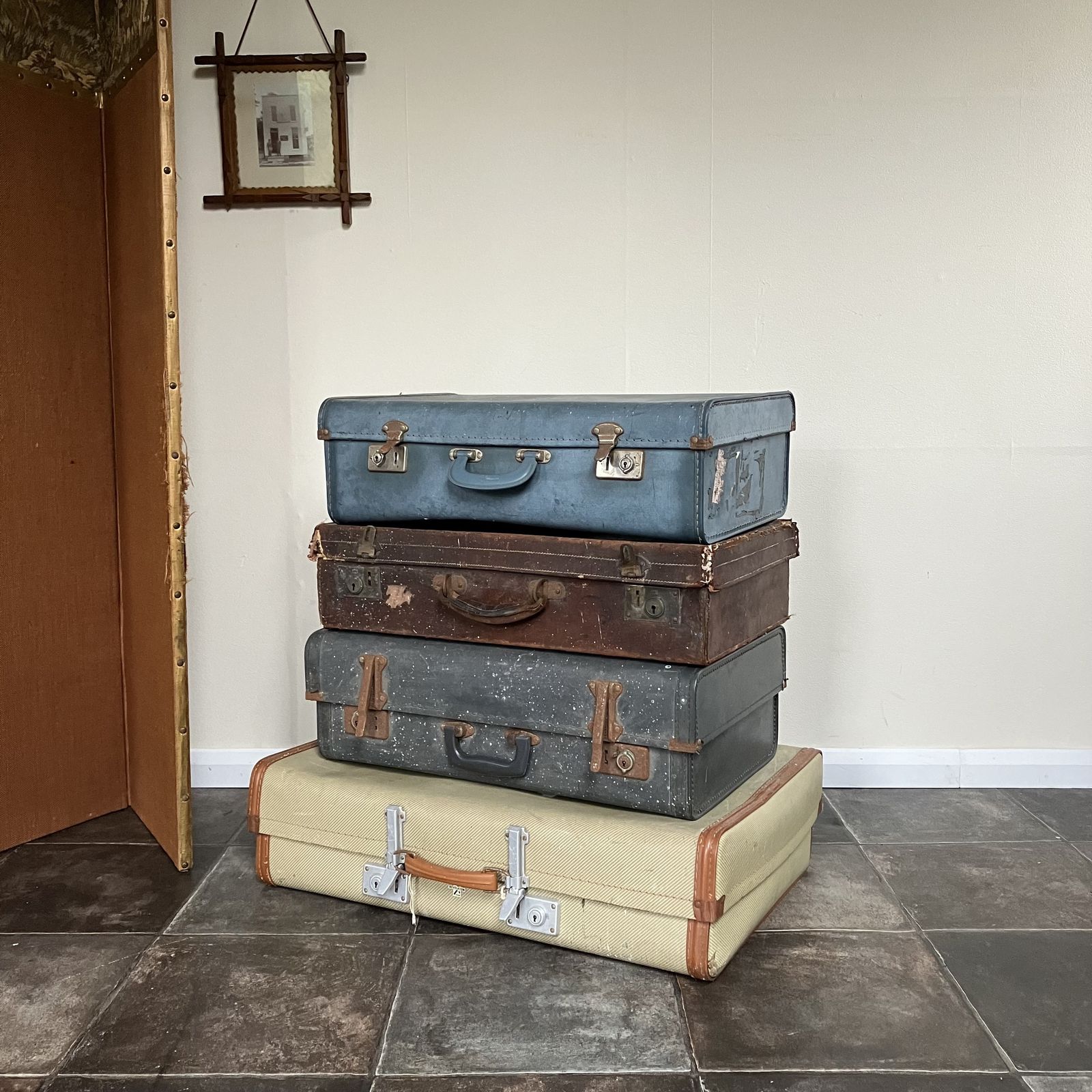 Collection Of Old Luggage To Include Revelation Suitcase, Brown Leather And Blue Leather Suitcases; Shop Display, Props photo for sale