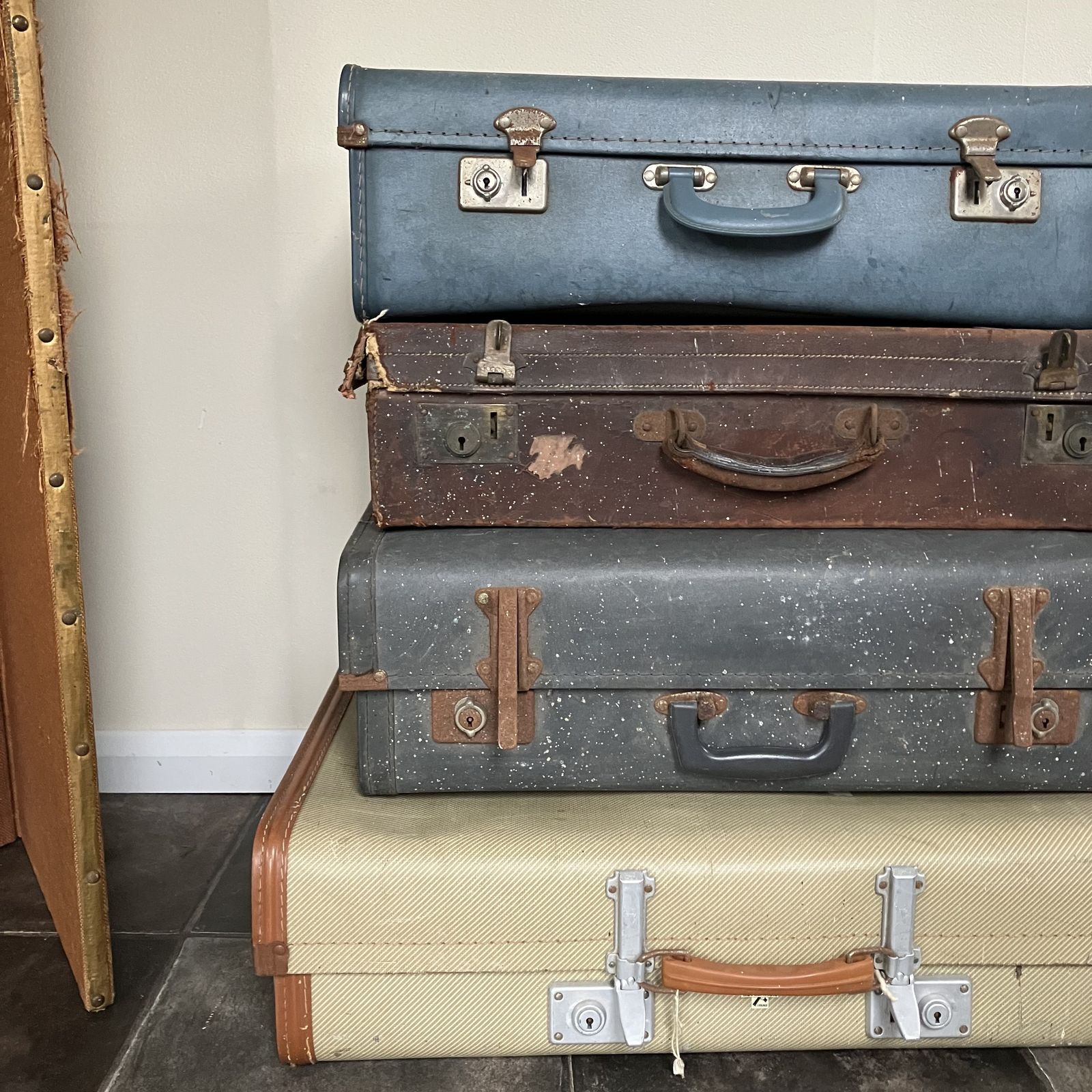 Collection Of Old Luggage To Include Revelation Suitcase, Brown Leather And Blue Leather Suitcases; Shop Display, Props photo 225.0