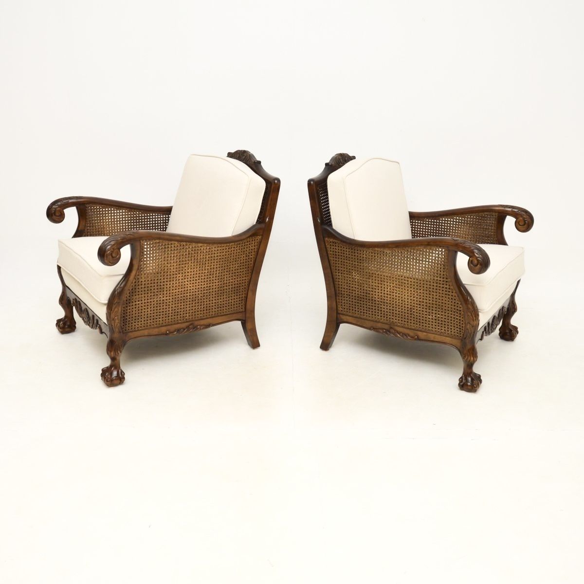 Pair Of Antique Swedish Satin Birch Bergère Armchairs photo for sale