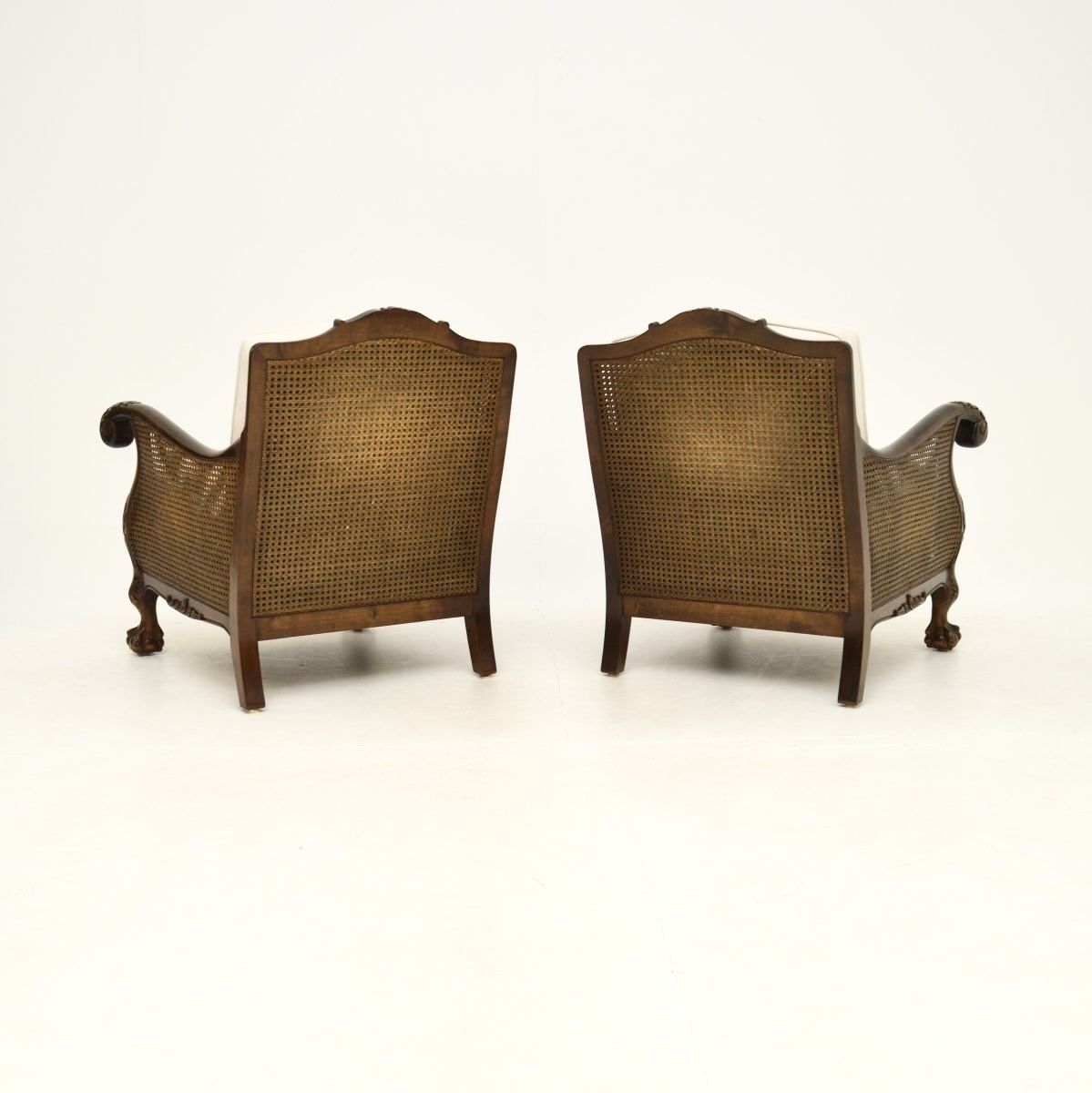 photo for sale Pair Of Antique Swedish Satin Birch Bergère Armchairs