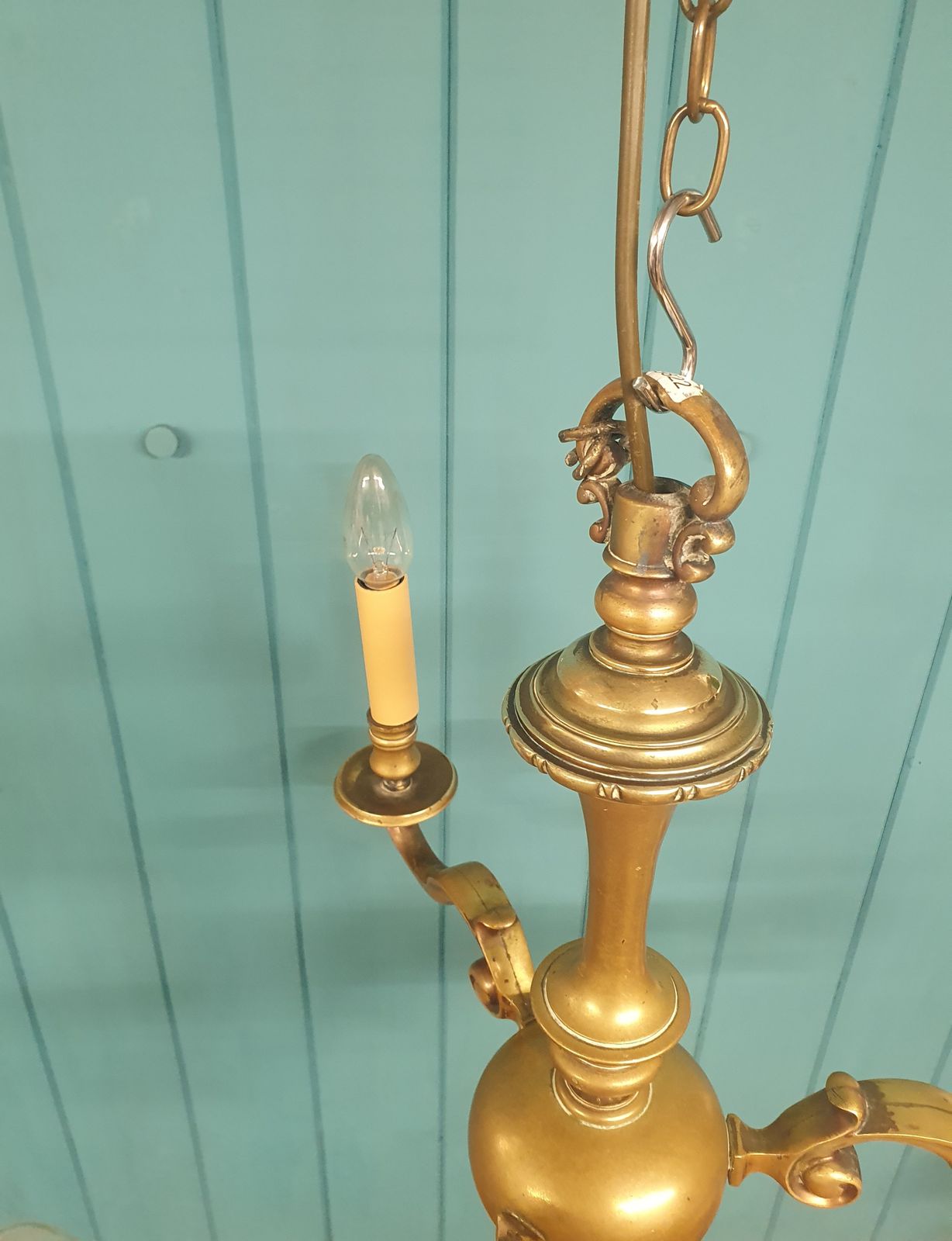 Antique Dutch / Flemish Style Brass Chandelier 17" photo for sale