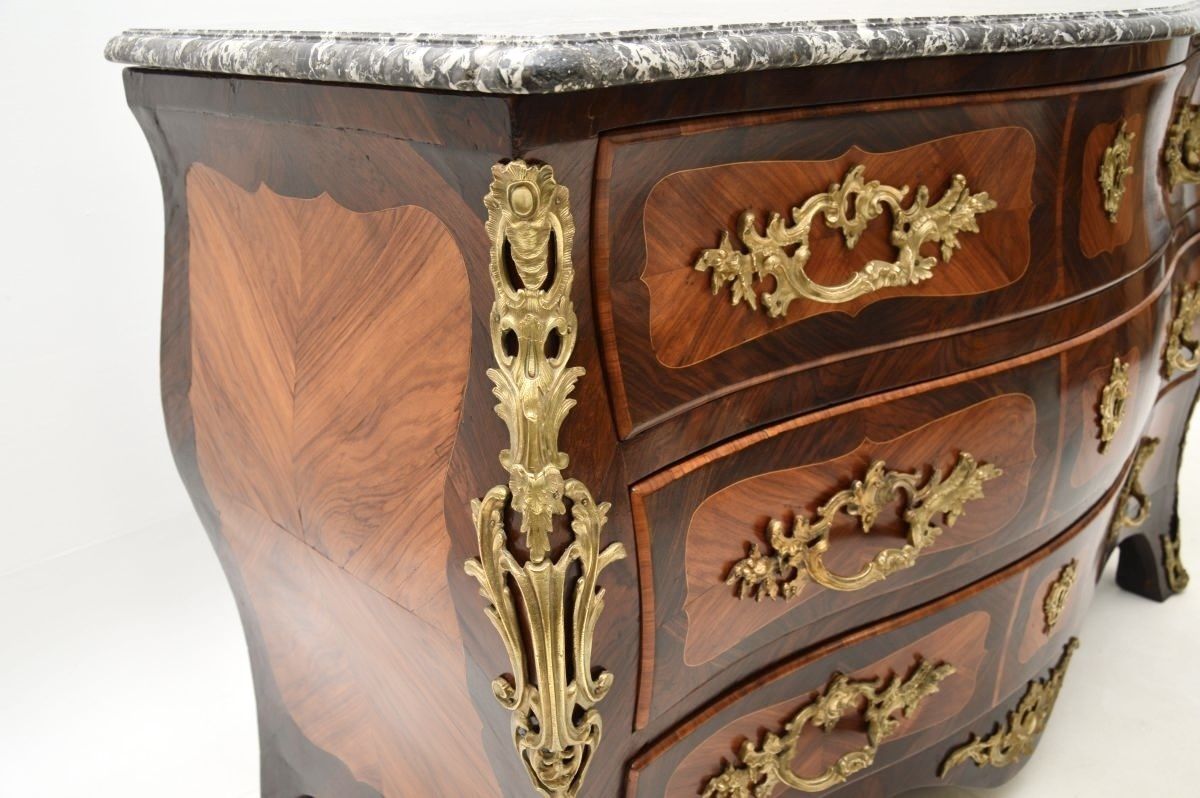 photo vinterior Antique French Louis XV Marble Top Commode By Jacques Bircklé
