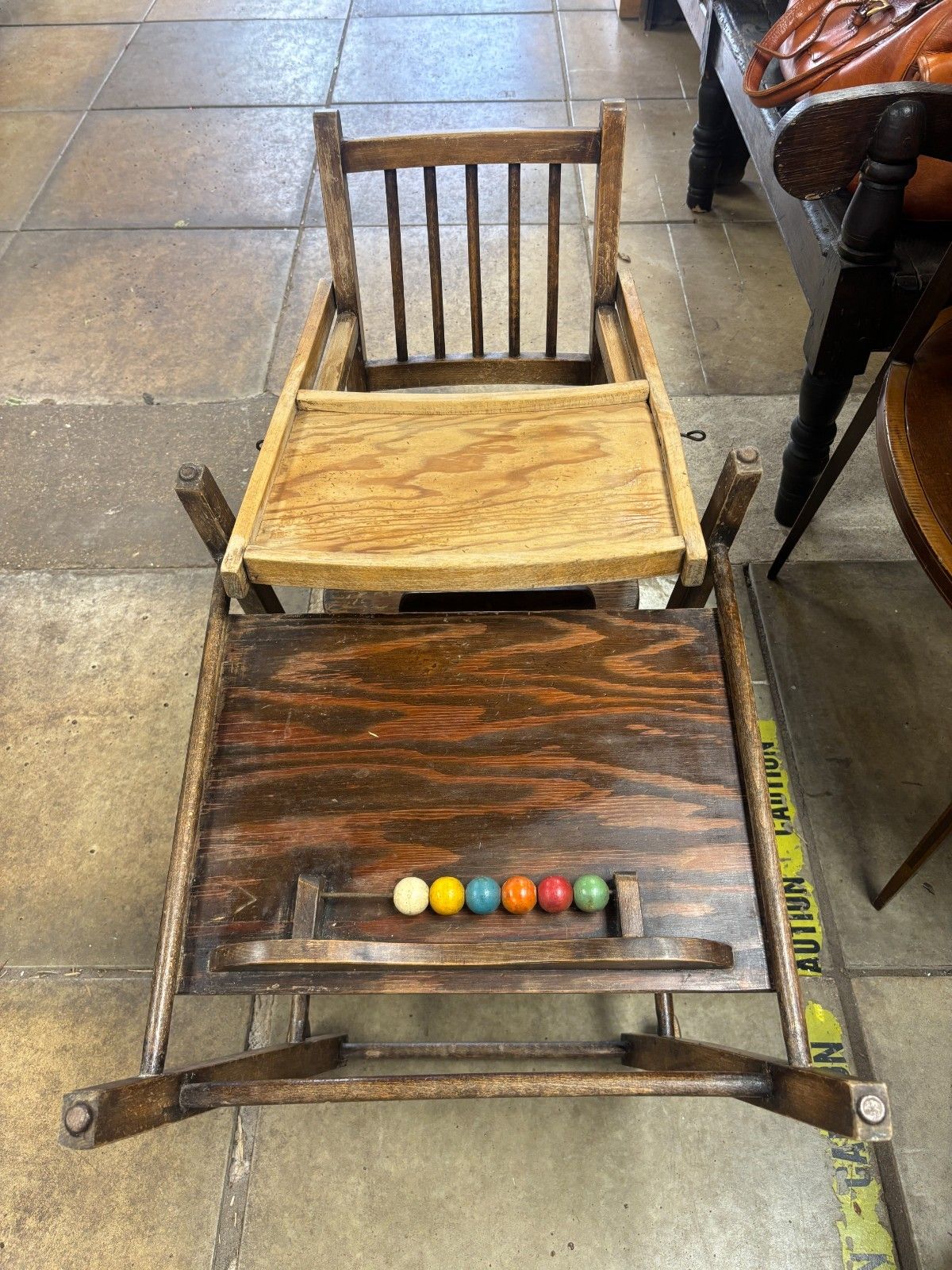50.0 Vintage Wooden Child's Metamorphic High Chair photo