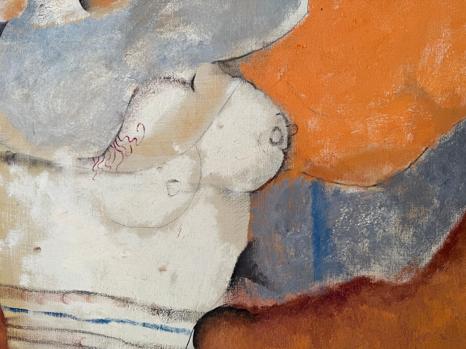Eduardo Arranz Bravo Woman Man's Head Two Pears And Orange Background Abstract Surrealism 1967 Oil 1967 photo 15550.0