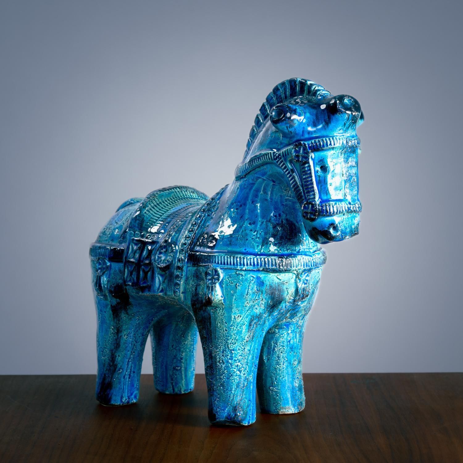 Bitossi Rimini Blue Horse Sculpture By Aldo Londi, Italy, Signed photo for sale
