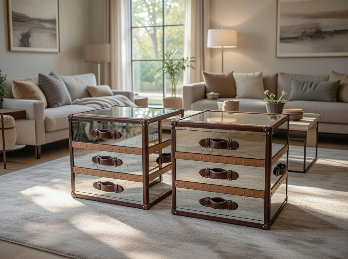 Stunning Pair Of Polished Metal And Mirrored Drawered Cabinets photo Furniture