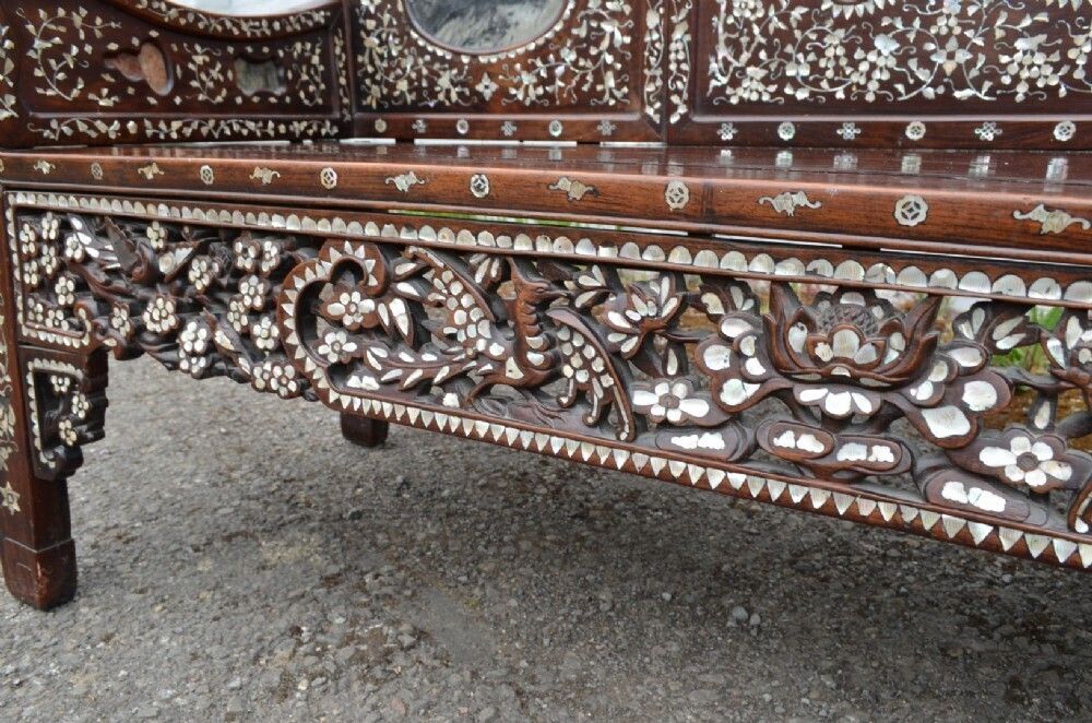 Unusual Early 20th Century Large Chinese Export Bench Inlaid With Mother Of Pearl photo buy