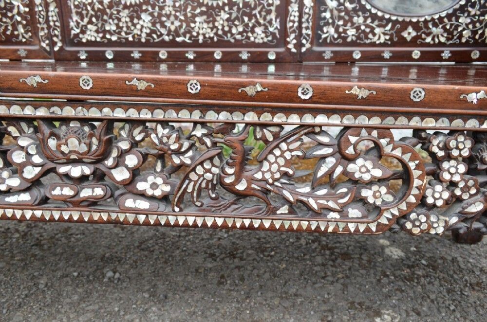 Unusual Early 20th Century Large Chinese Export Bench Inlaid With Mother Of Pearl photo vintage