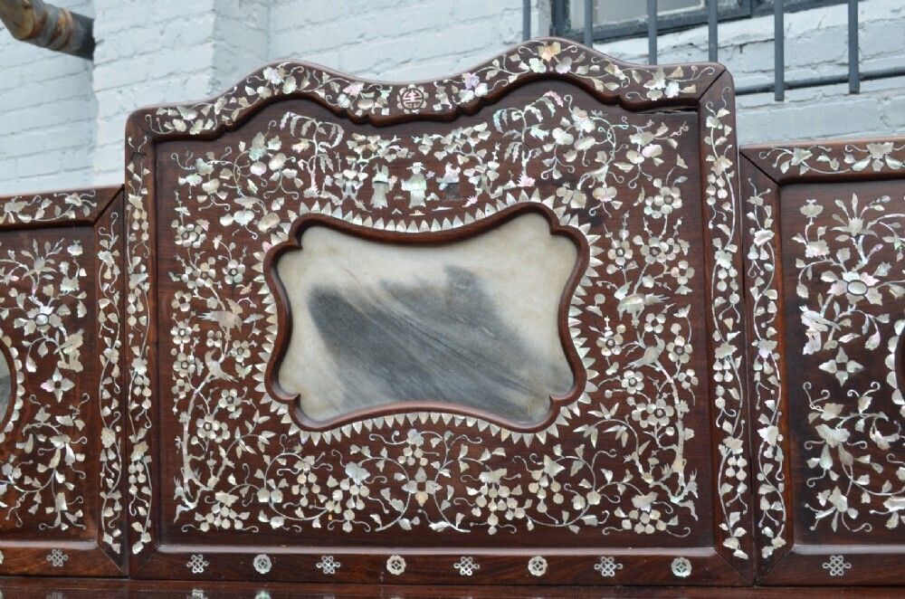 photo for sale Unusual Early 20th Century Large Chinese Export Bench Inlaid With Mother Of Pearl
