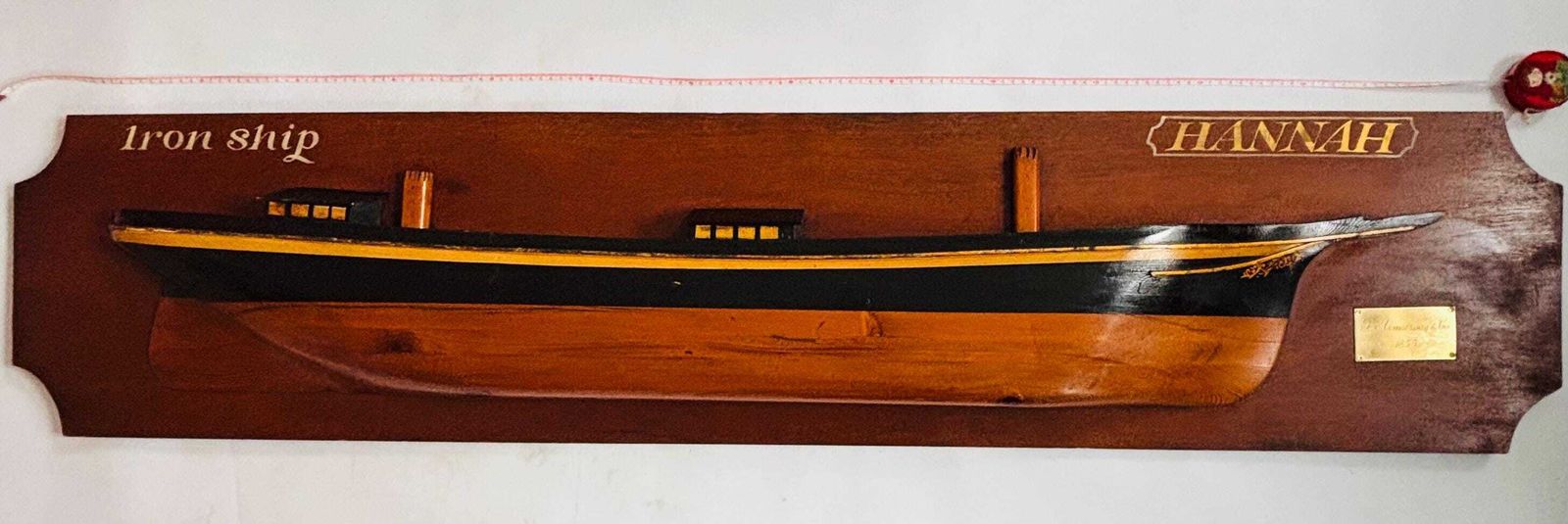 Rare Museum Piece Victorian Ship Half Hull Model: T. Armstrong & Co, 1855 "Hannah"   1.56 M Long photo vinterior