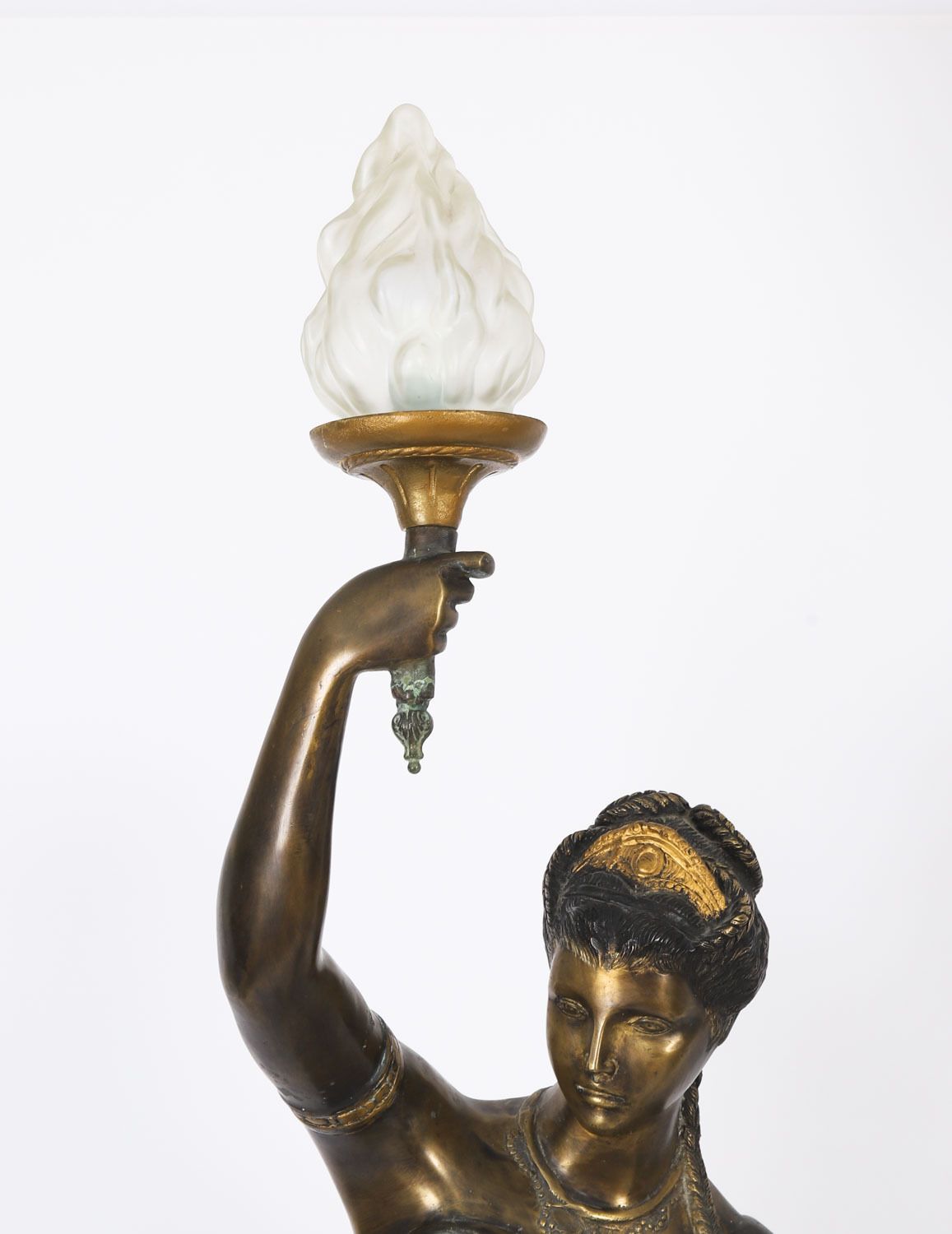 Lighting Antique Pair Large 7ft Bronze Libertas Figural Torcheres Lamps F. De Luca C1910 photo