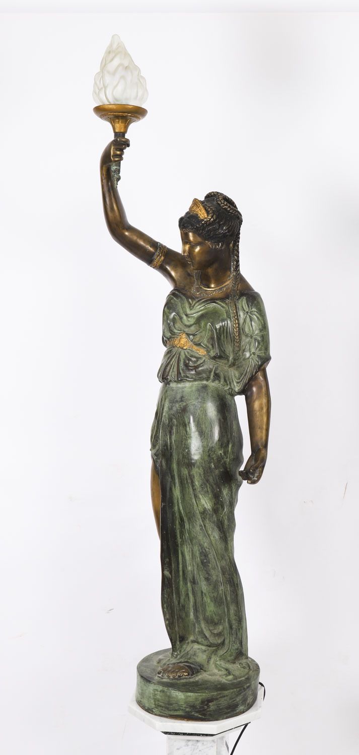 photo buy Antique Pair Large 7ft Bronze Libertas Figural Torcheres Lamps F. De Luca C1910