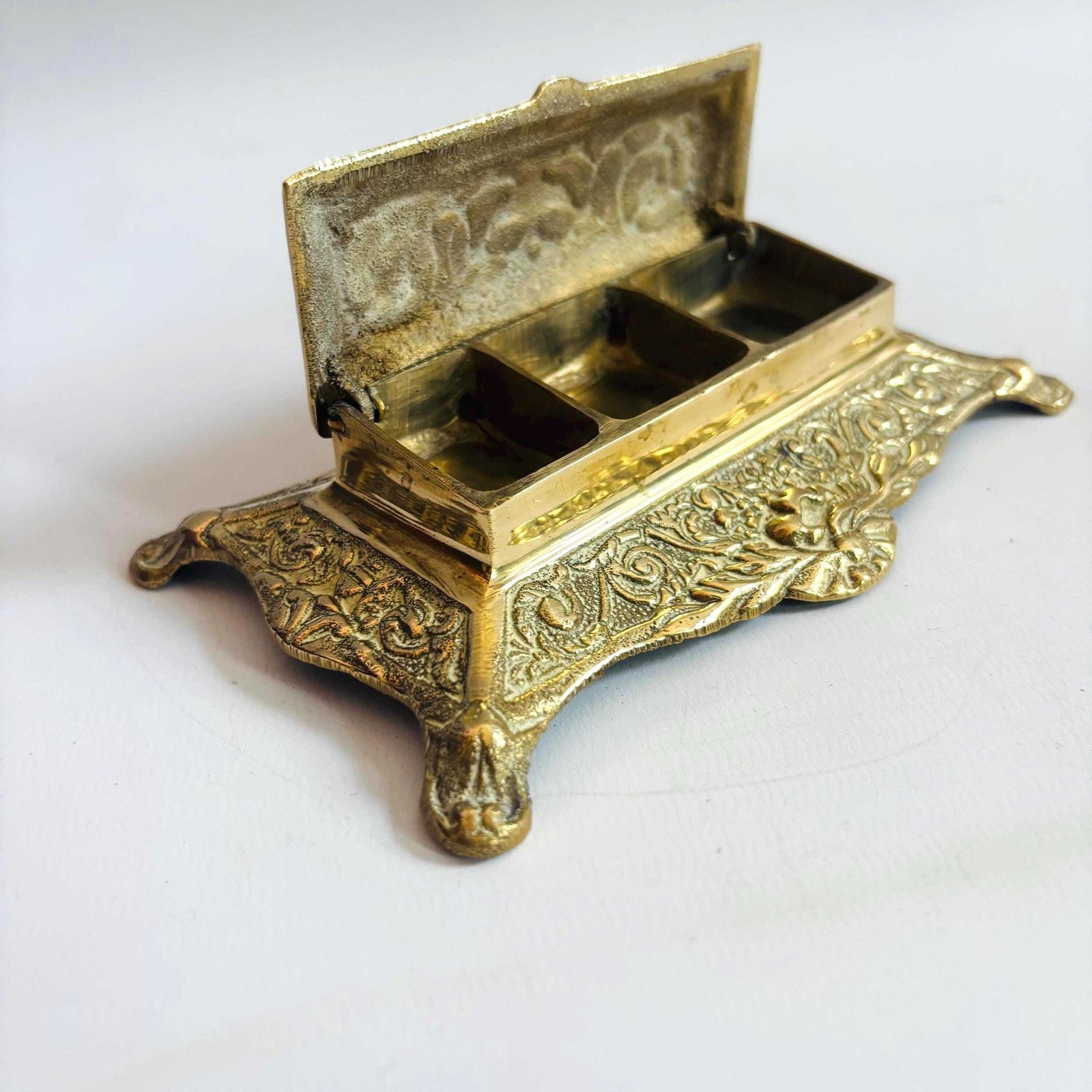 Victorian Gilt Metal Stamp Box: Ornate Desk Casket, C.1890 photo buy