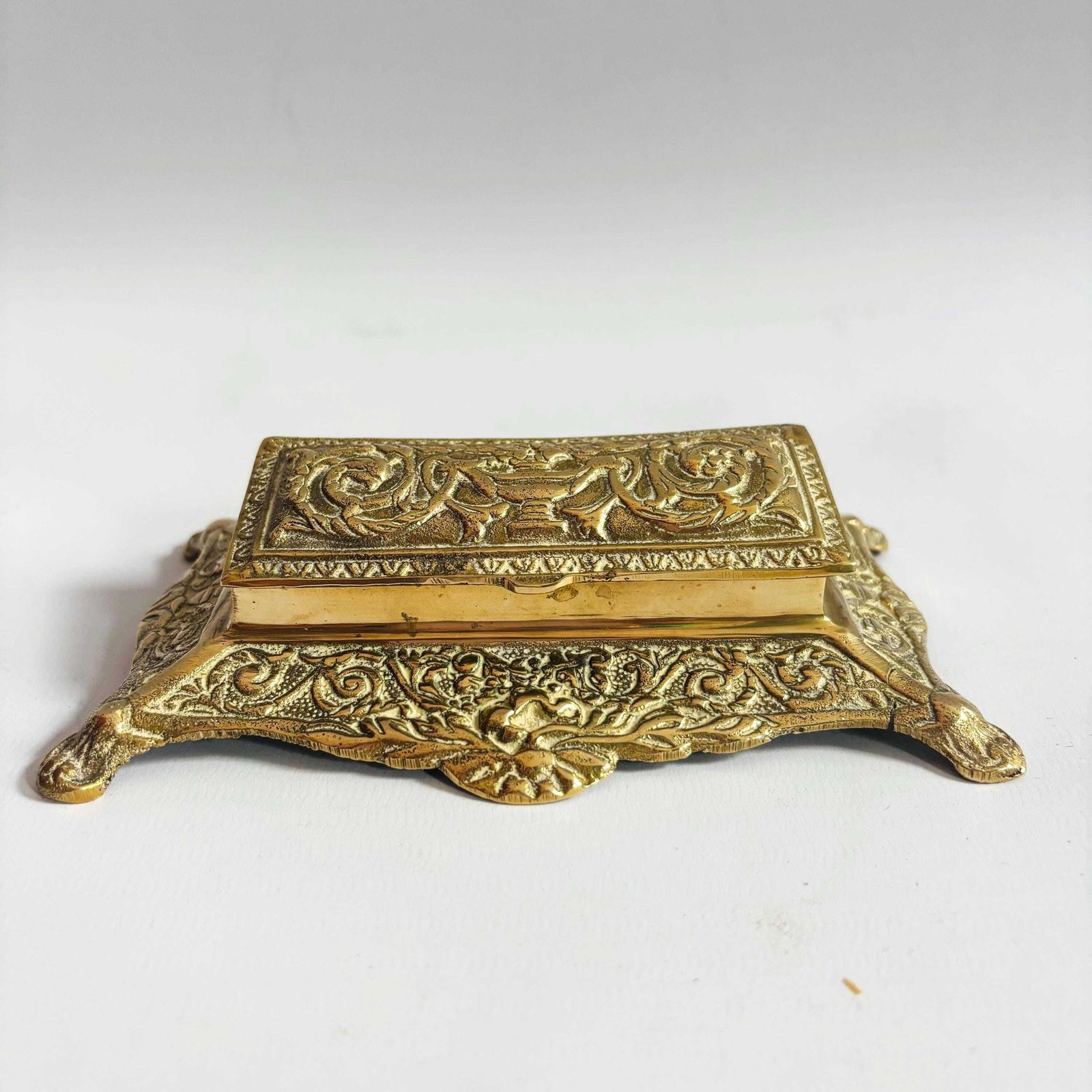 photo for sale Victorian Gilt Metal Stamp Box: Ornate Desk Casket, C.1890