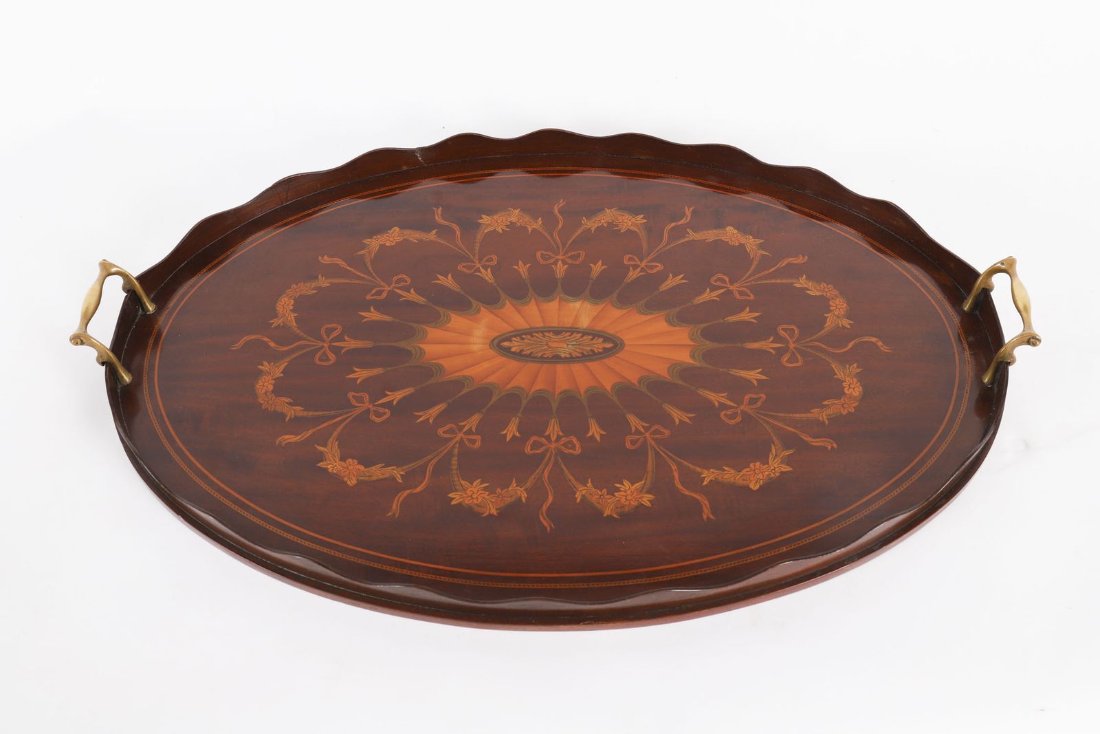 English Oval Edwardian Marquetry Butler's Tray C1900 photo furniture