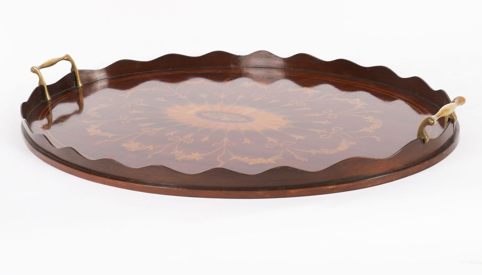 English Oval Edwardian Marquetry Butler's Tray C1900 photo buy