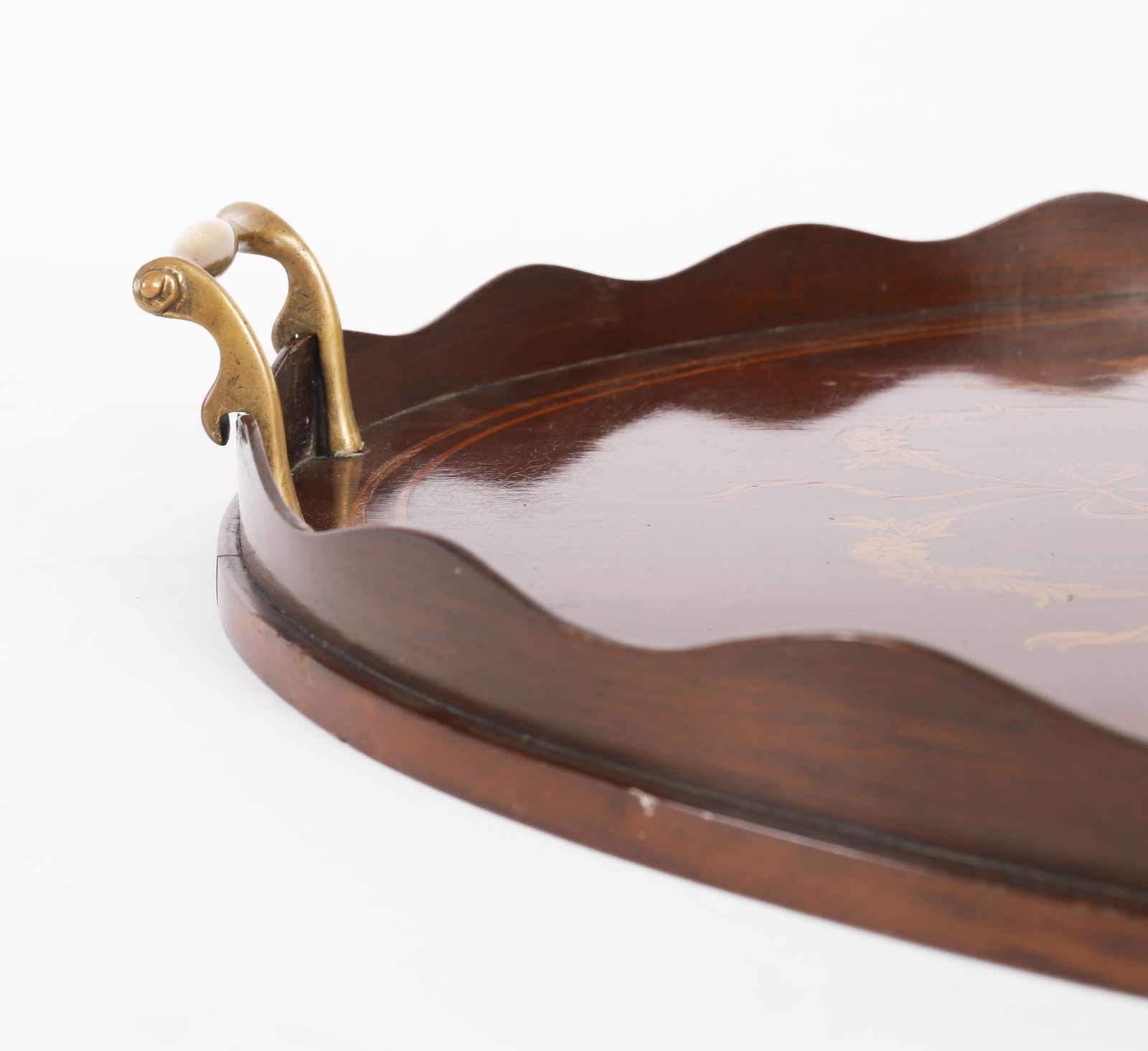 English Oval Edwardian Marquetry Butler's Tray C1900 photo vintage
