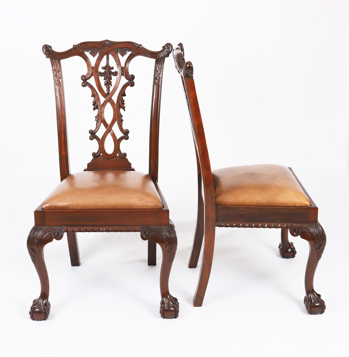 photo for sale Antique Set Of 12 Mahogany Chippendale Dining Chairs Circa 1900