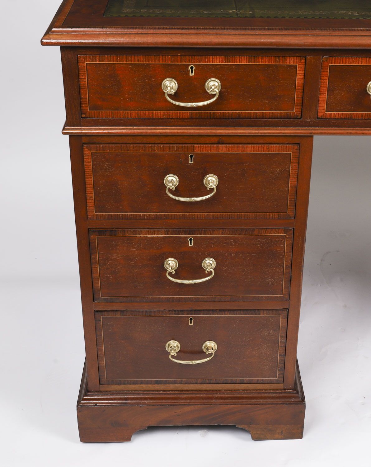Victorian Crossbanded & Inlaid Flame Mahogany Pedestal Desk  19th C photo for sale
