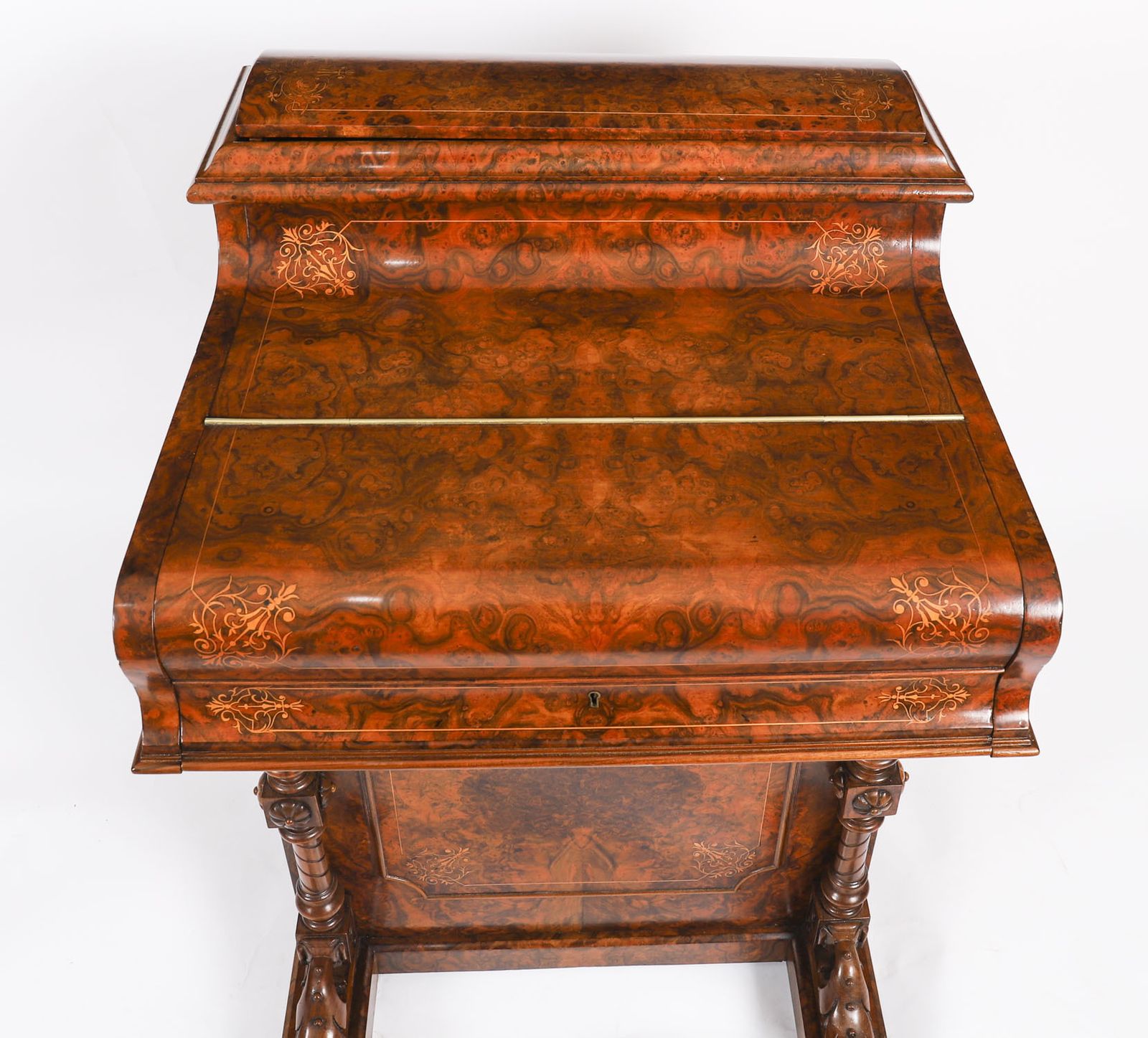 Victorian Burr Walnut  & Inlaid Pop Up Davenport Desk  19th C photo for sale
