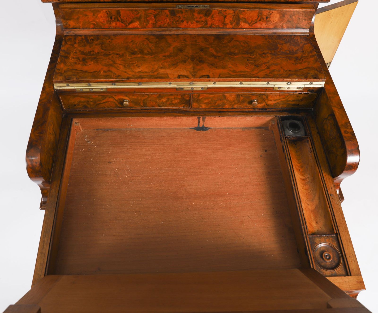 Furniture Victorian Burr Walnut  & Inlaid Pop Up Davenport Desk  19th C photo