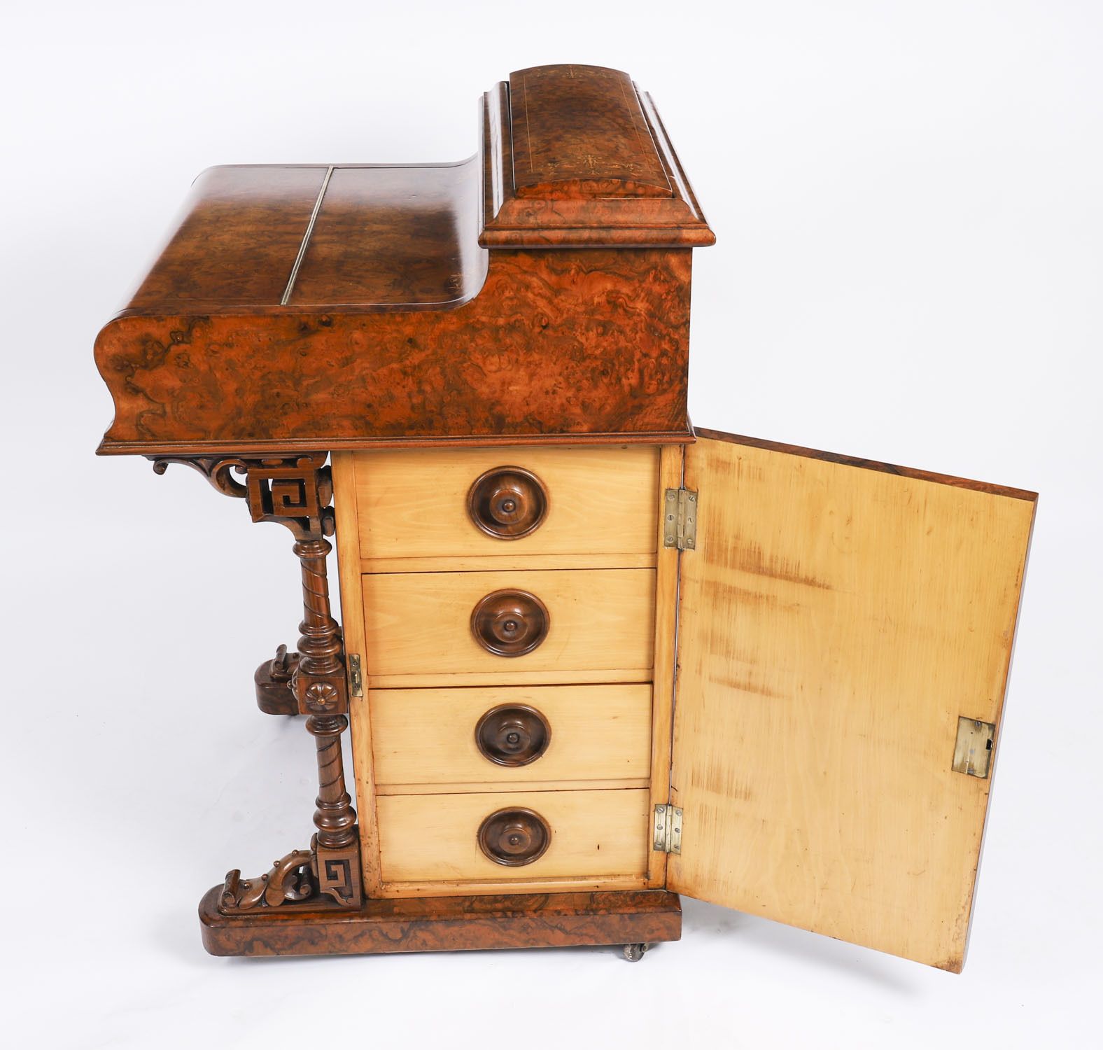 photo buy Victorian Burr Walnut  & Inlaid Pop Up Davenport Desk  19th C
