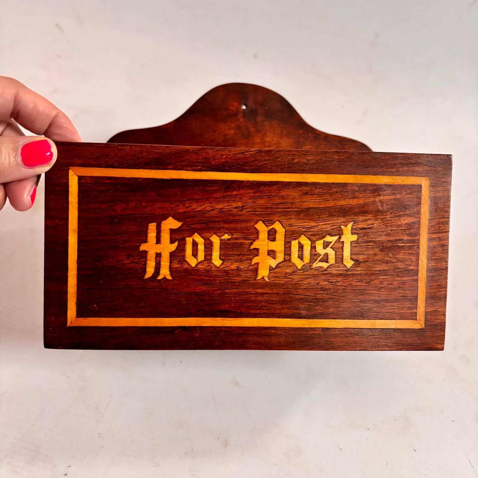 Antique English Marquetry Wall Letter Rack – “For Post” Late Victorian / Edwardian | C.1890–1910 photo for sale