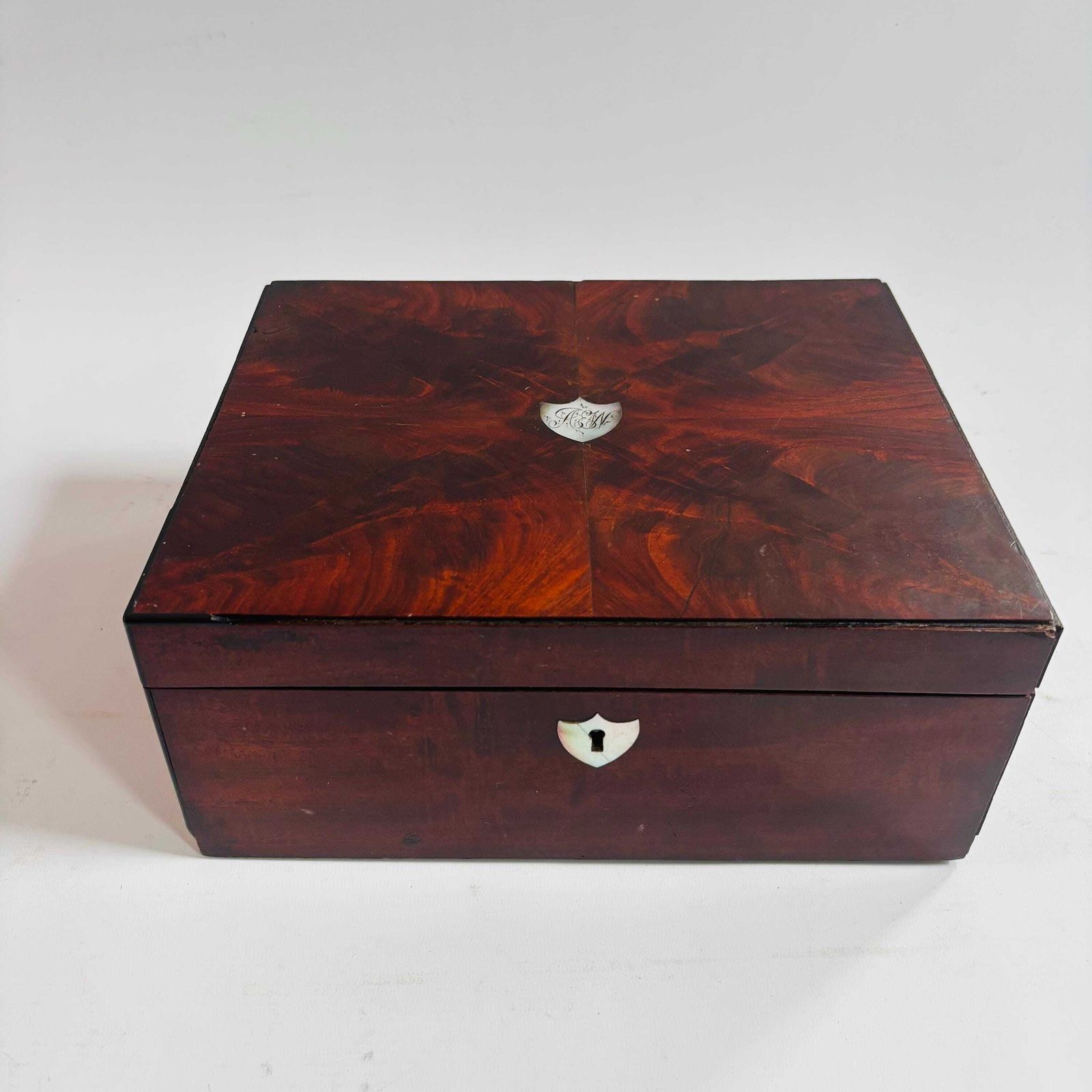 Antique Rosewood Keepsake Box: Folk Floral Painting, Mother Of Pearl Inlay photo for sale