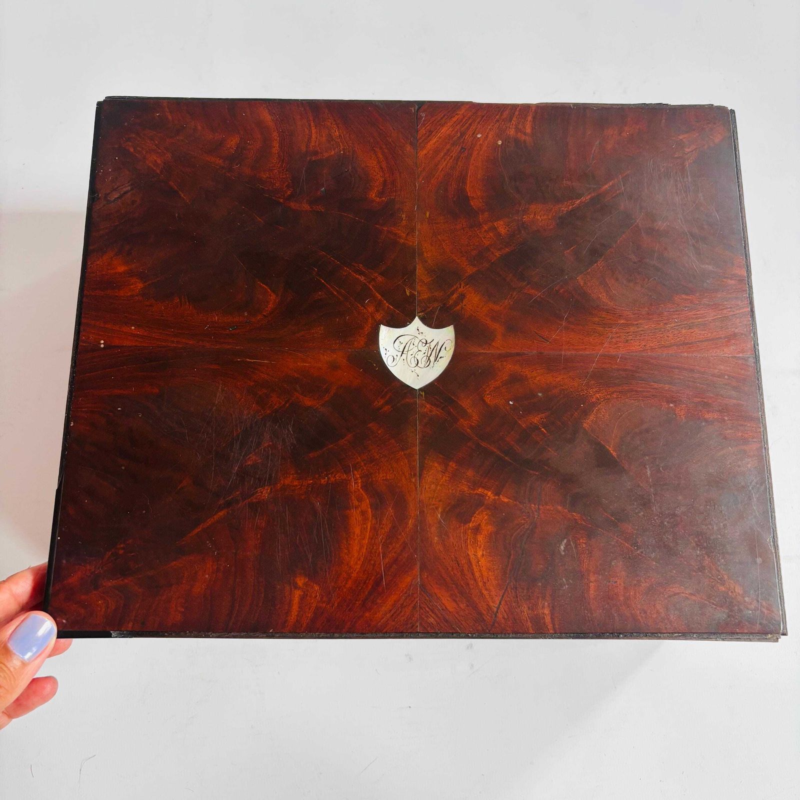 Antique Rosewood Keepsake Box: Folk Floral Painting, Mother Of Pearl Inlay photo Home Decor