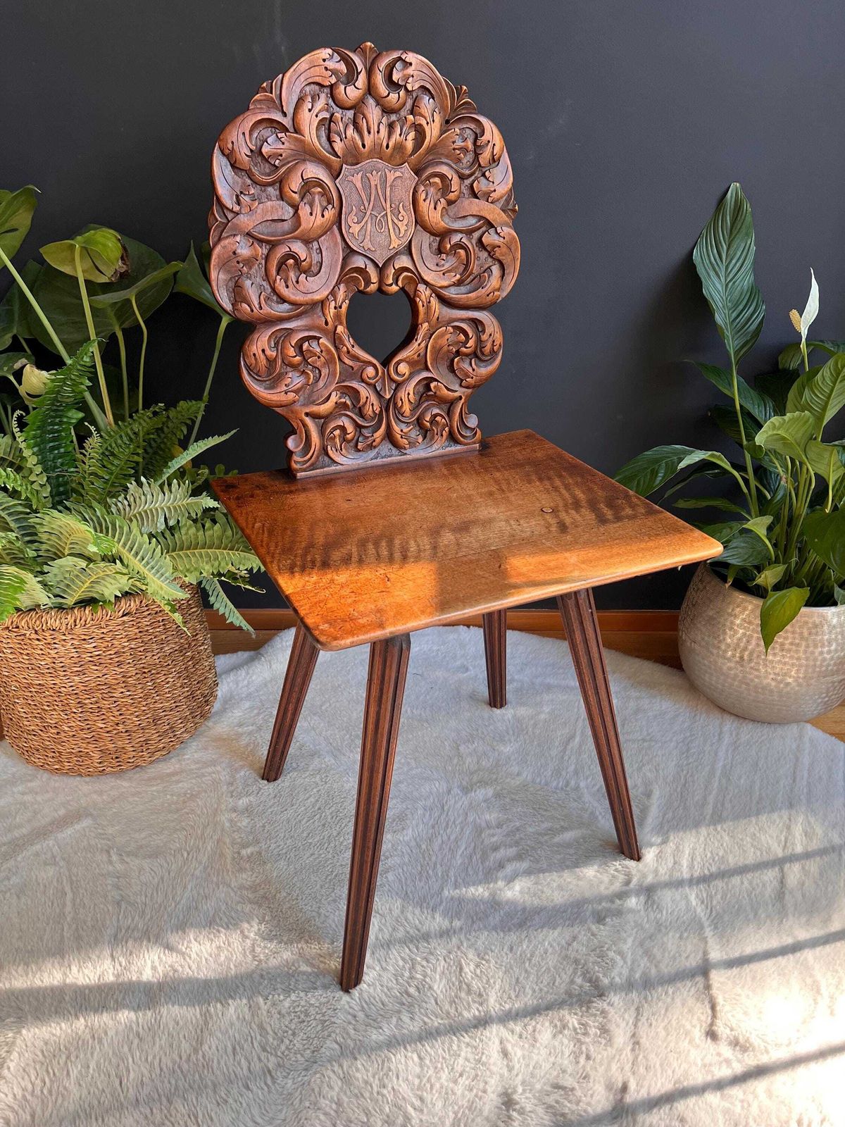 Antique Swiss Tyrolean Stabellen Chair With Coat Of Arms photo furniture