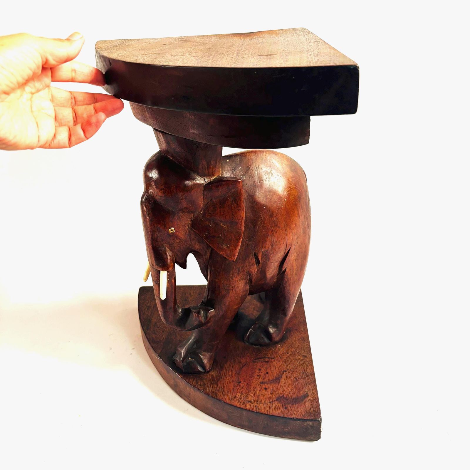 Antique Teak Elephant Stool: Mid Century Modern Plant Stand