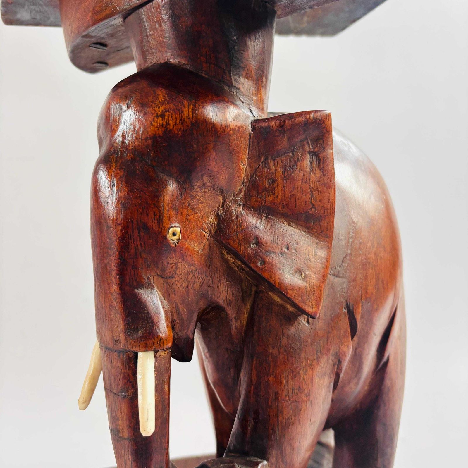 Antique Teak Elephant Stool: Mid Century Modern Plant Stand photo vintage