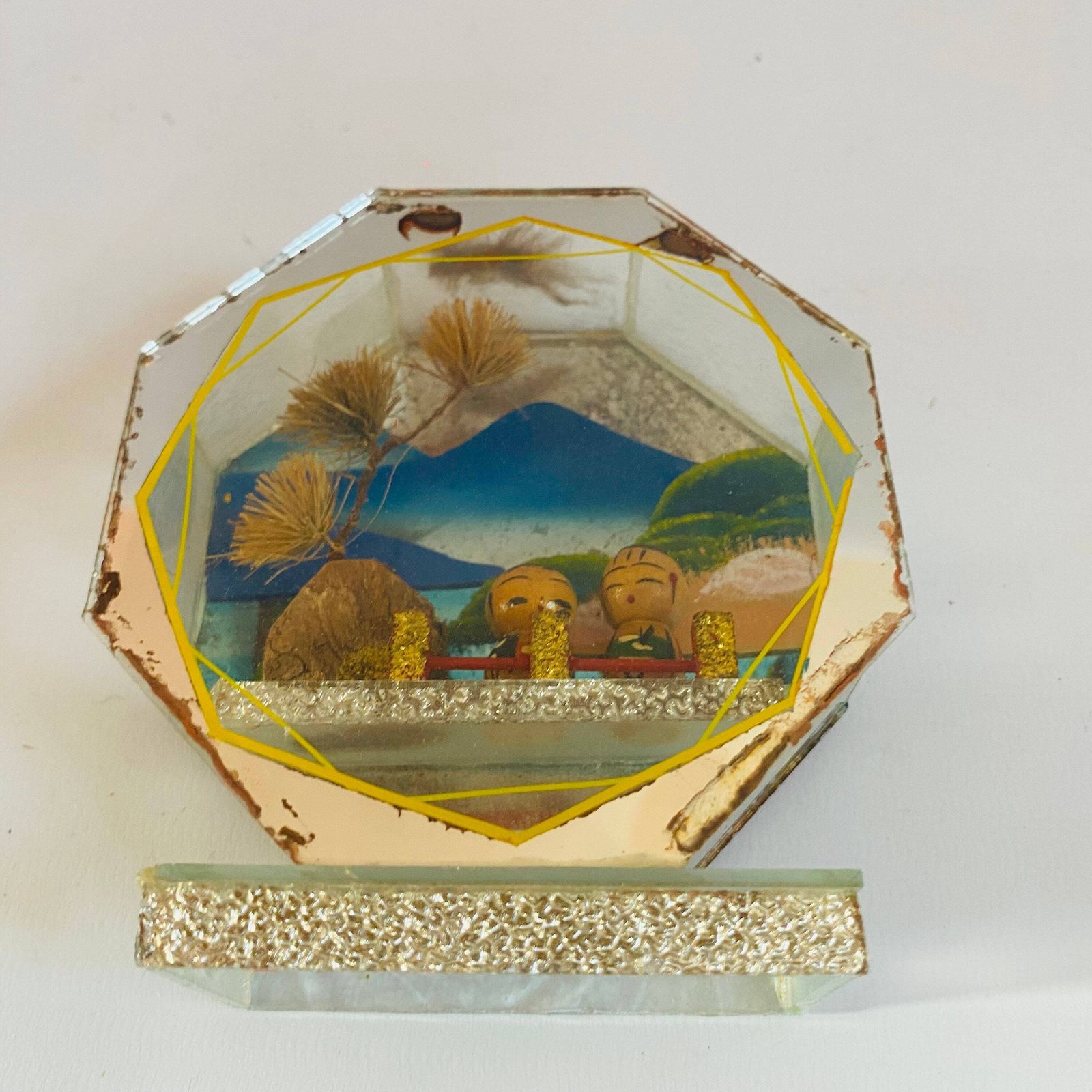 photo furniture Antique Japanese Kokeshi Doll Diorama: Mirror Encased Folk Art
