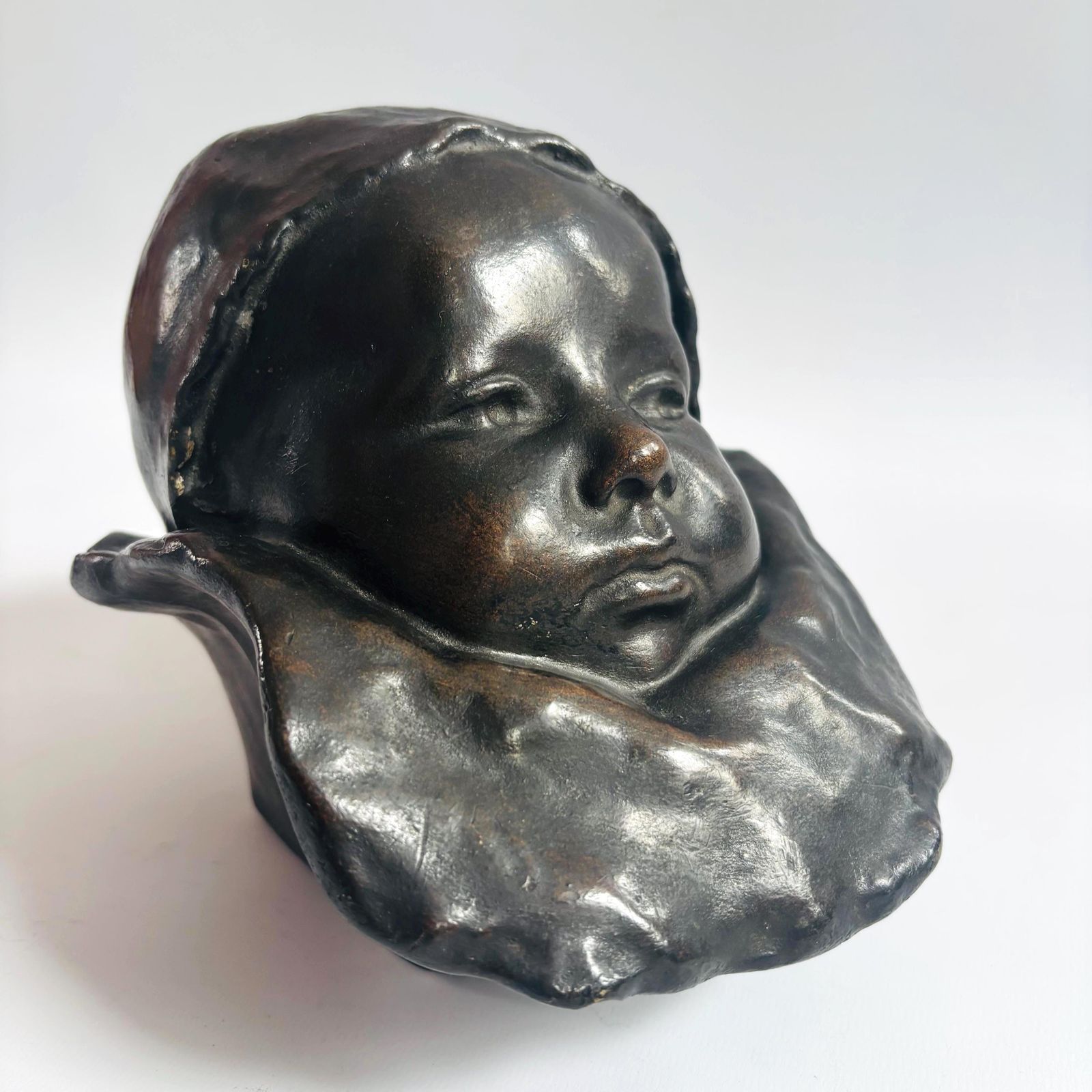 Rare Antique Plaster Sculpture: "Baby With A Collar" By Jean Carriès, C. Smith Foundry