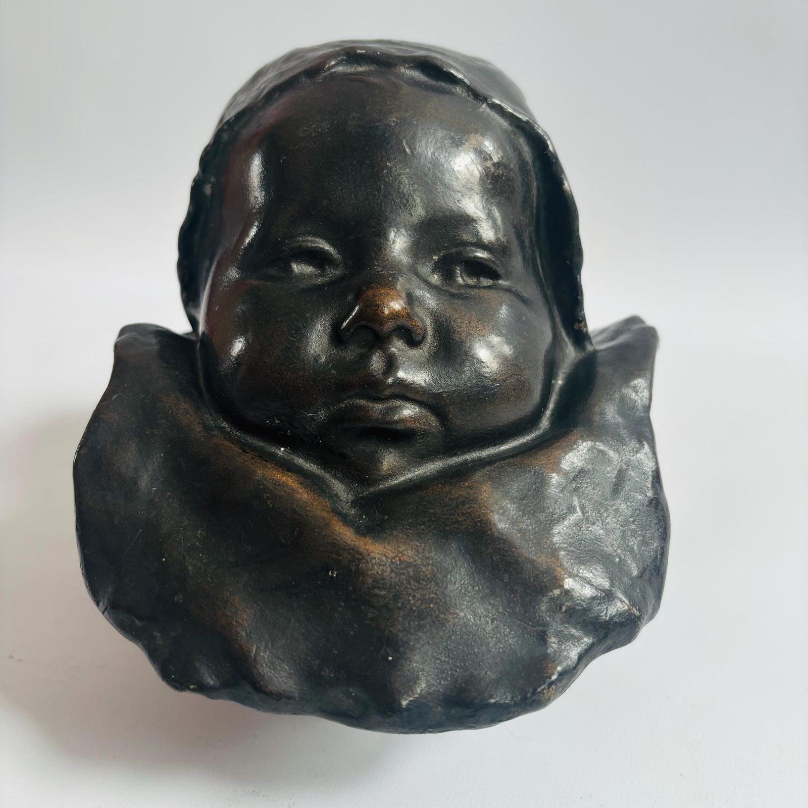 Rare Antique Plaster Sculpture: "Baby With A Collar" By Jean Carriès, C. Smith Foundry photo Art