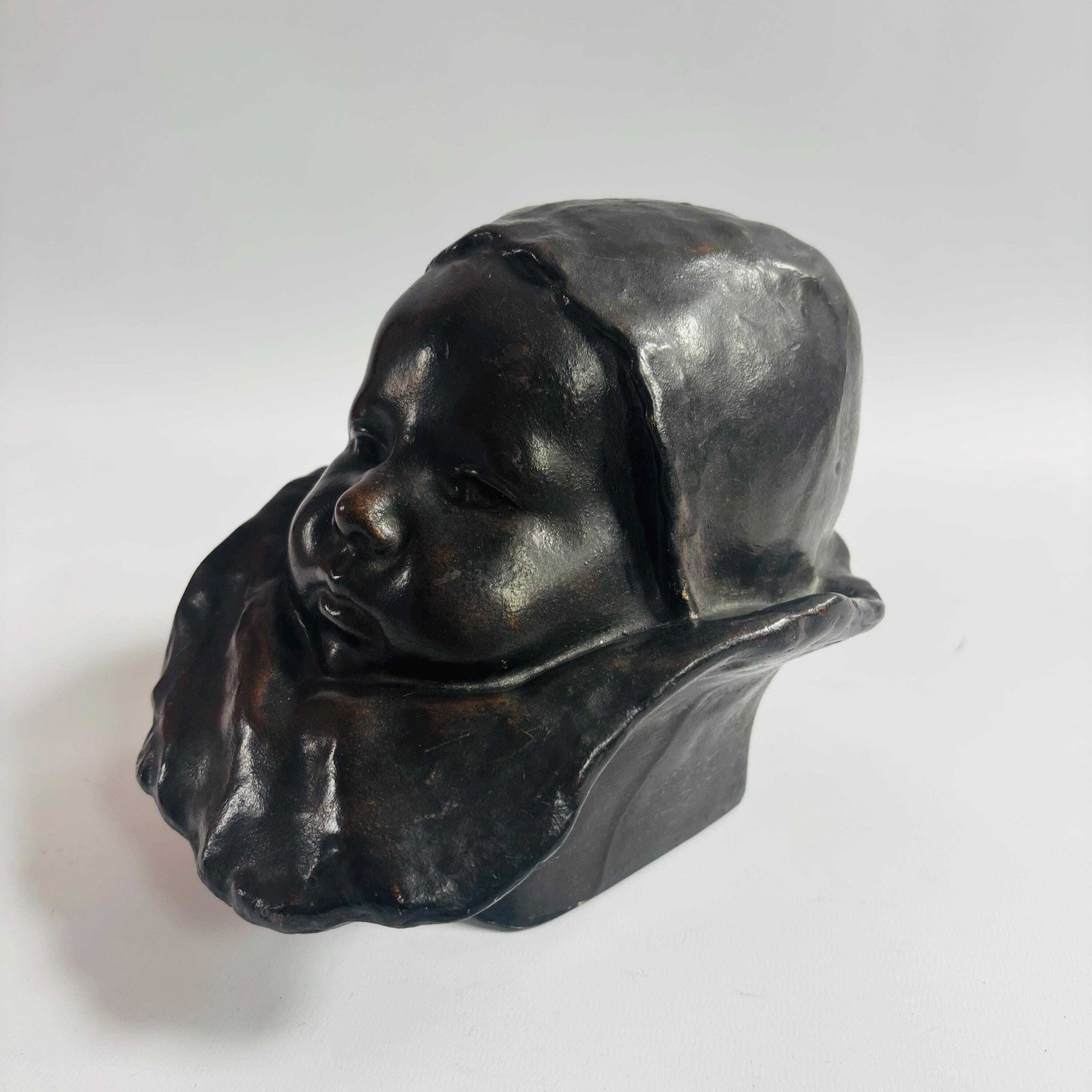 Rare Antique Plaster Sculpture: "Baby With A Collar" By Jean Carriès, C. Smith Foundry photo 384.0