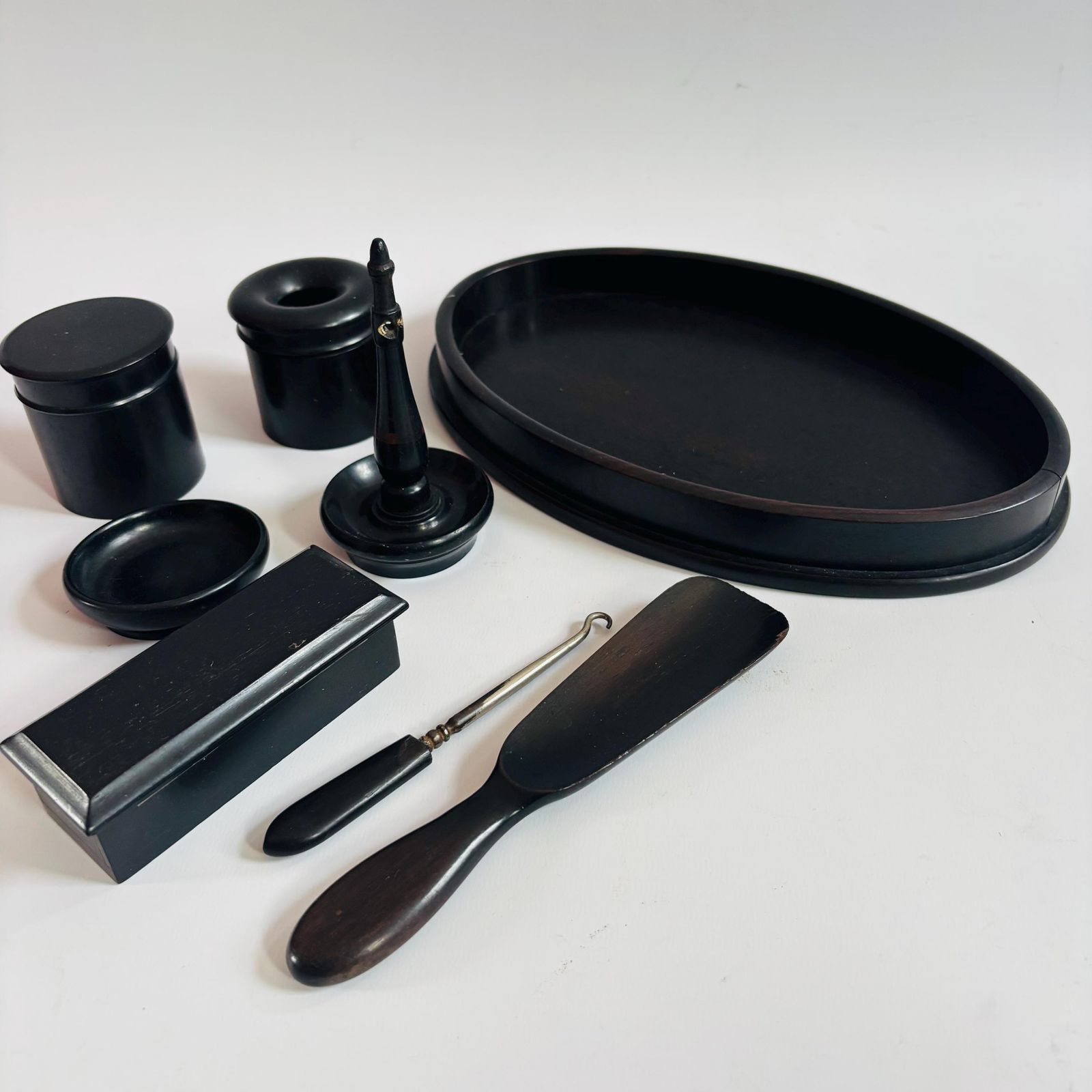 photo furniture Antique Art Deco Ebony Dresser Set: Victorian Tabletop Organizer
