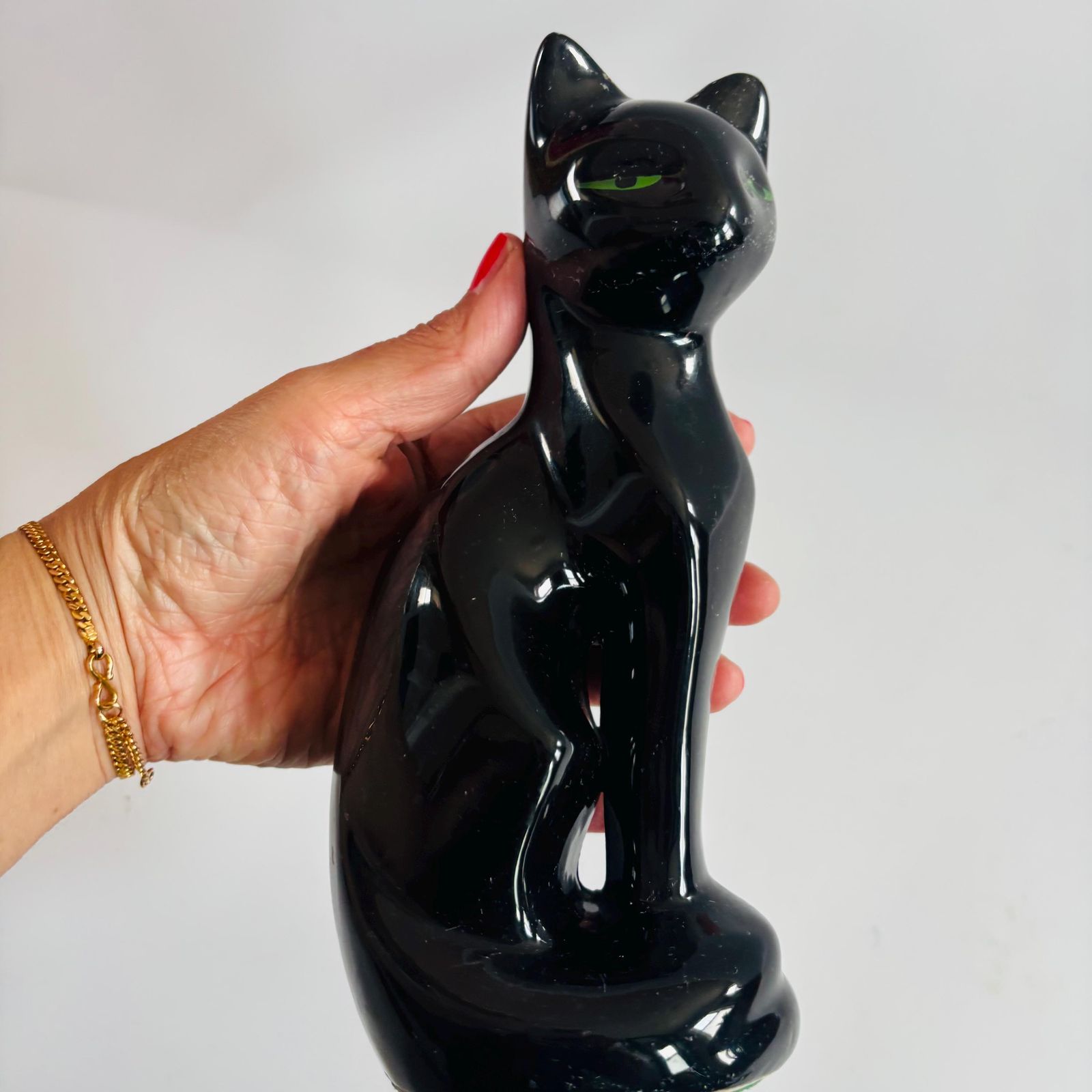Mid Century Taiwanese Black Cat Figurine: 1960s Ceramic Artmark Decor photo Art