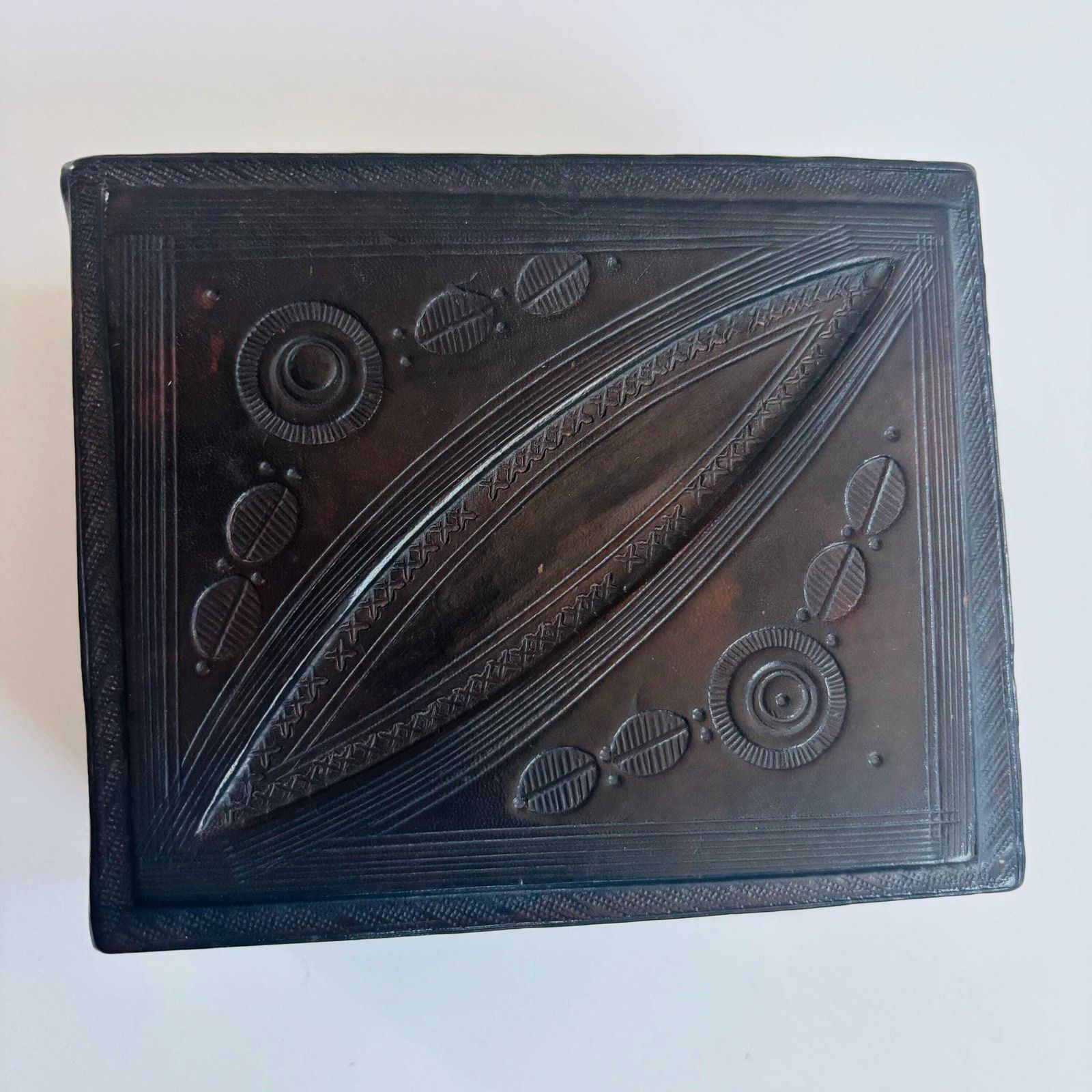 Vintage Tuareg Leather Box: Mid Century African Tribal Art photo for sale
