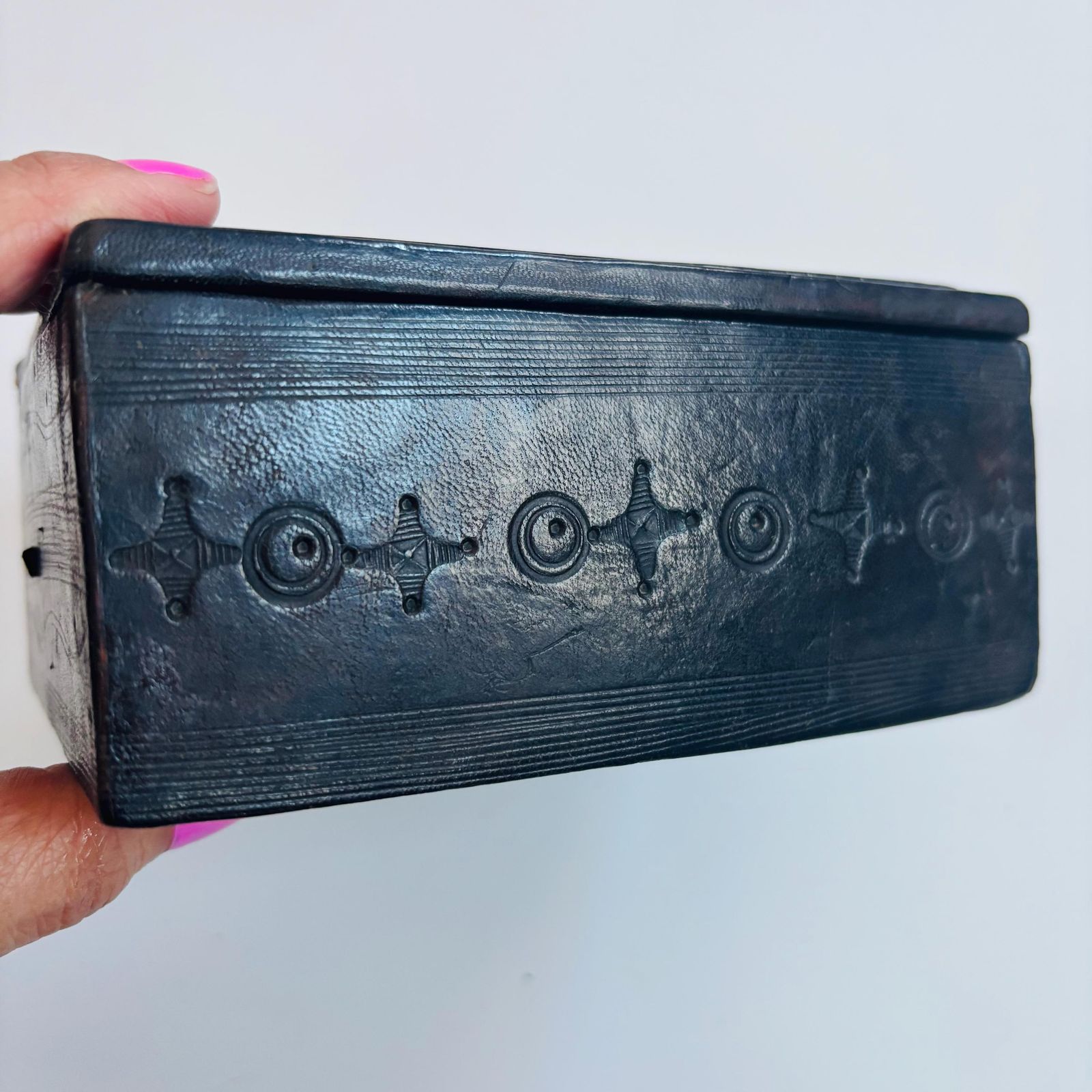 Vintage Tuareg Leather Box: Mid Century African Tribal Art photo buy