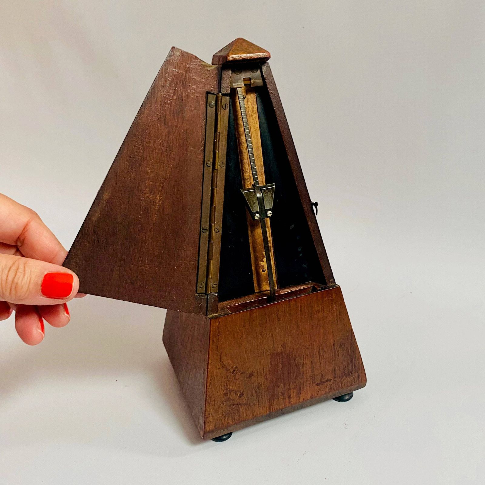 photo for sale Antique Maelzel Metronome: French Mahogany With Bell (Damaged) Missing Brass Plaque And Base Cover