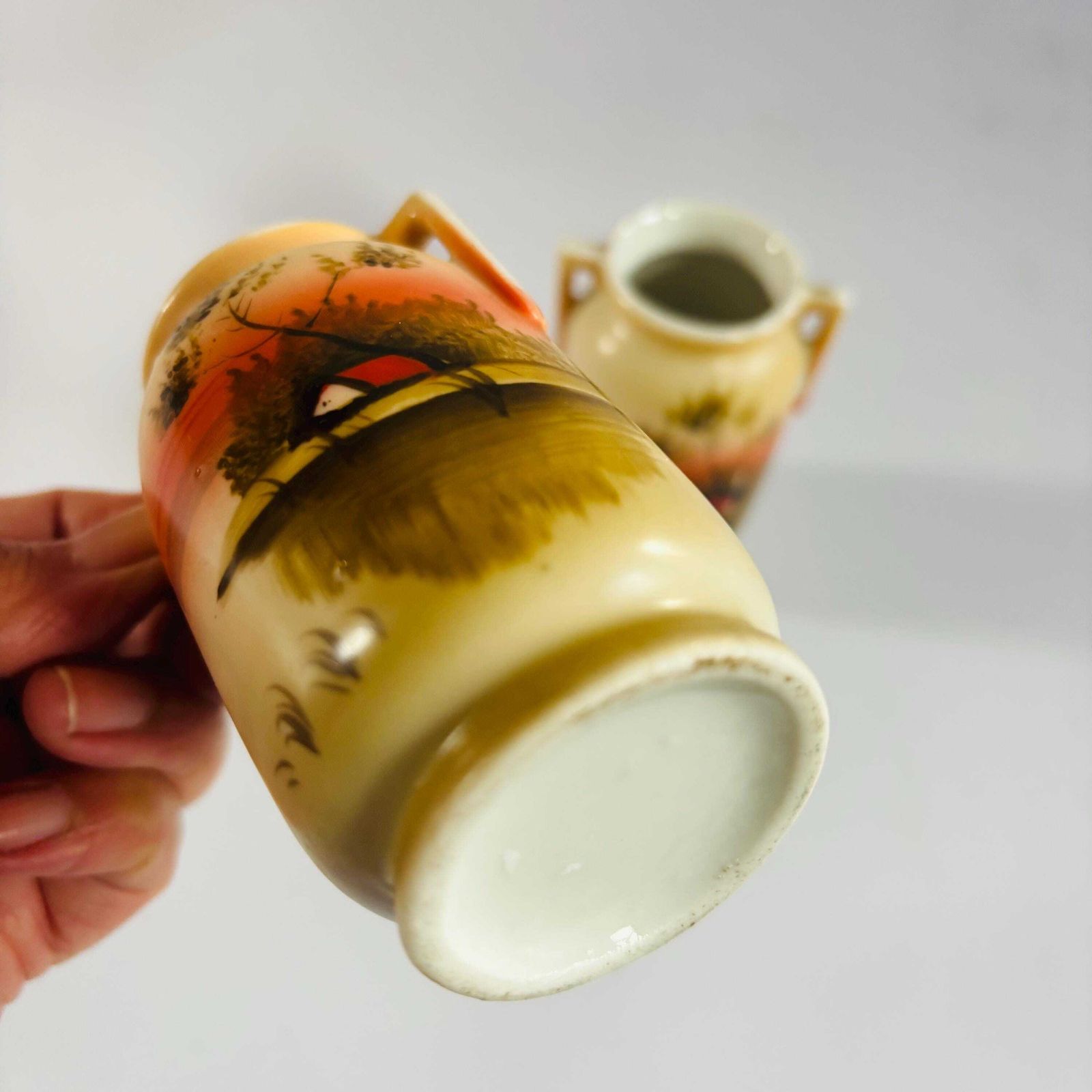 Antique Noritake Miniature Vases: Hand Painted Japanese Porcelain Urns photo for sale