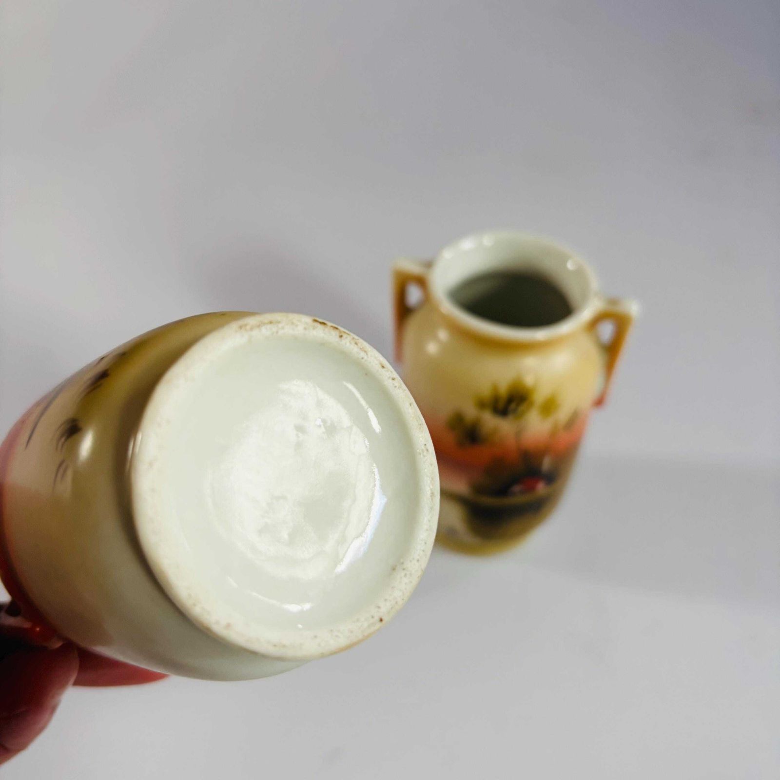 Antique Noritake Miniature Vases: Hand Painted Japanese Porcelain Urns photo vintage